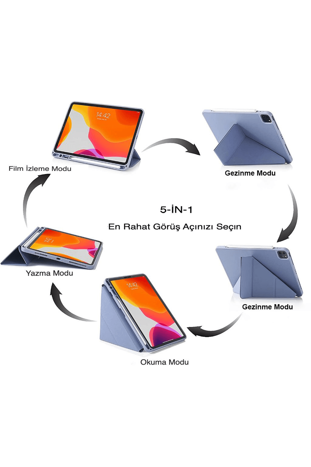 Apple Ipad Kılıf Kalemlikli Koruyucu Tablet Kılıfı - Gri