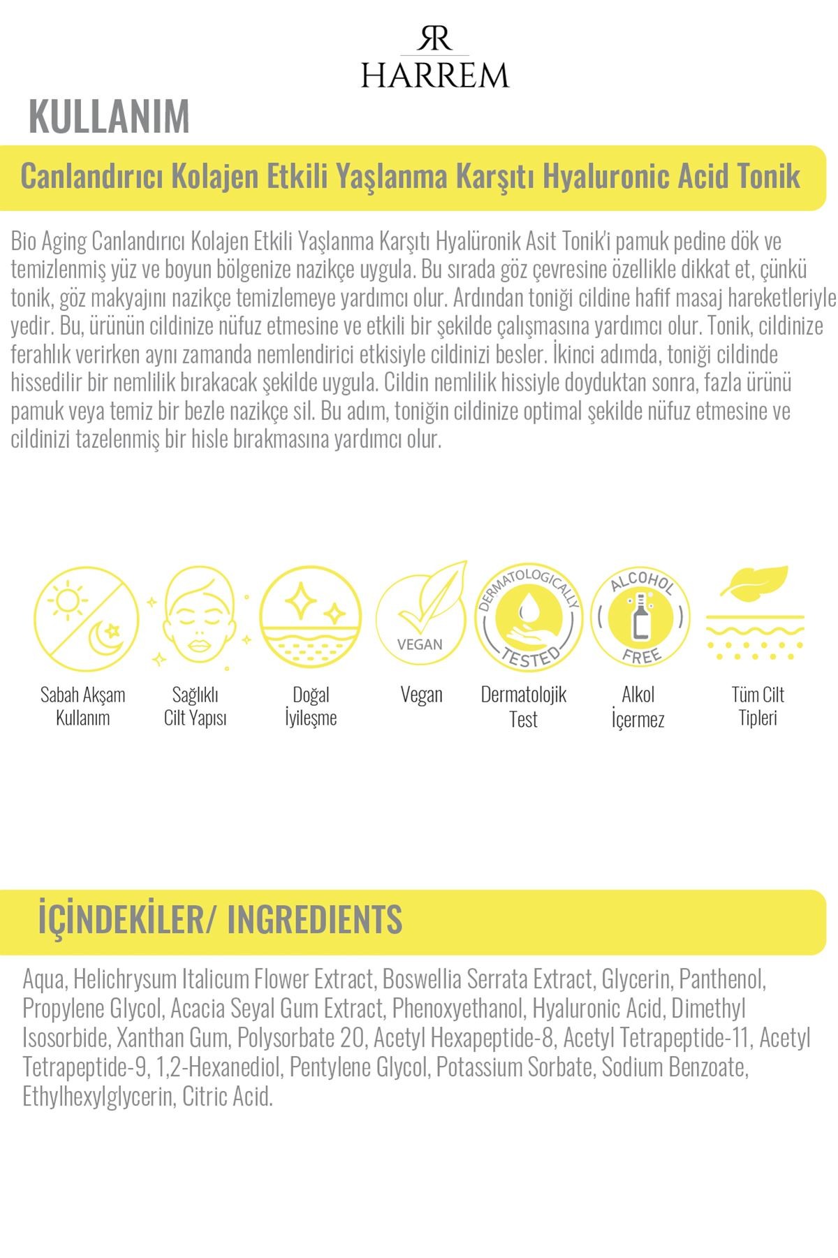 Bio-Aging Canlandırıcı Kolajen Etkili Yaşlanma Karşıtı Hyalüronik Asit Tonik 200 ML