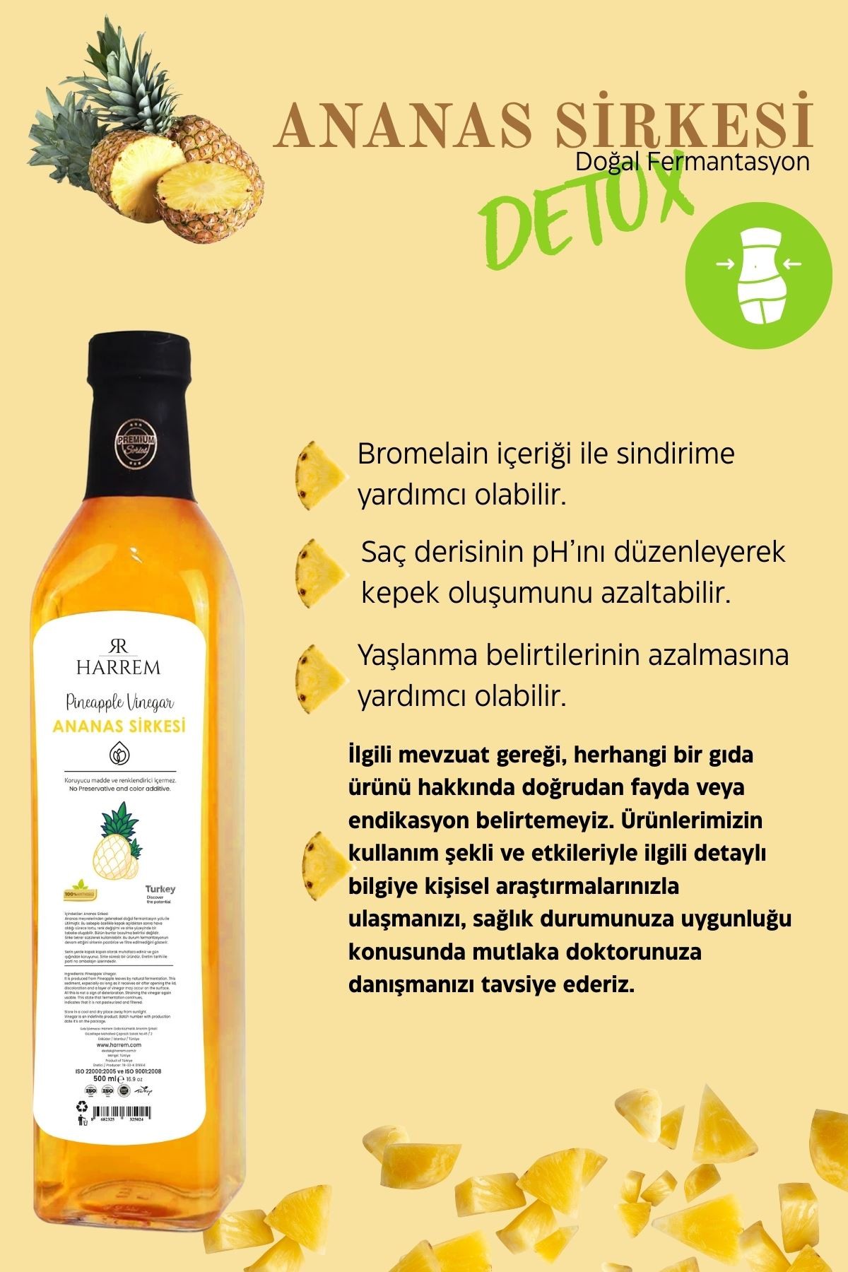 Ananas Sirkesi Doğal Fermantasyon 500ml Cam Şişe