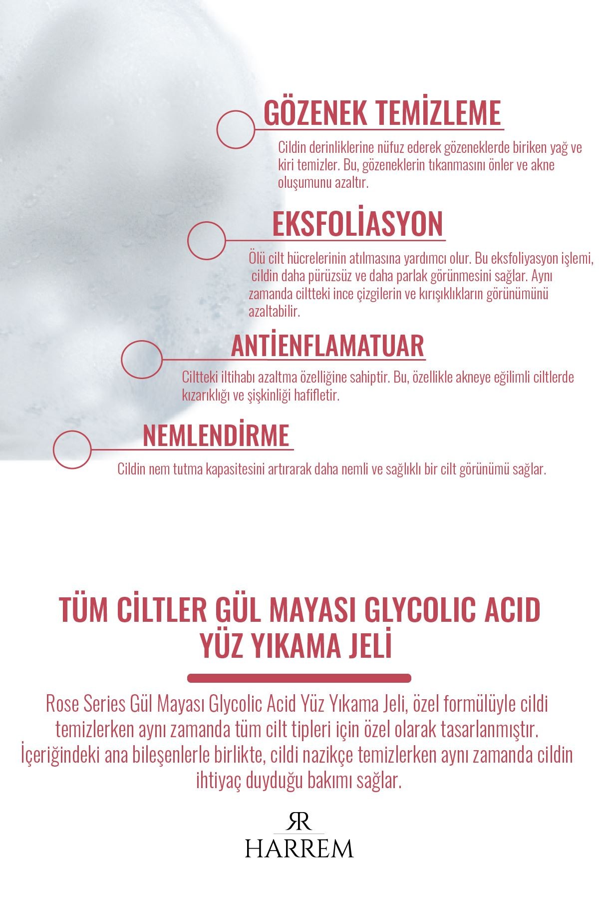 Rose Series Tüm Ciltler Gül Mayası Glycolic Acid Hassas Yüz Yıkama Jeli 200 Ml