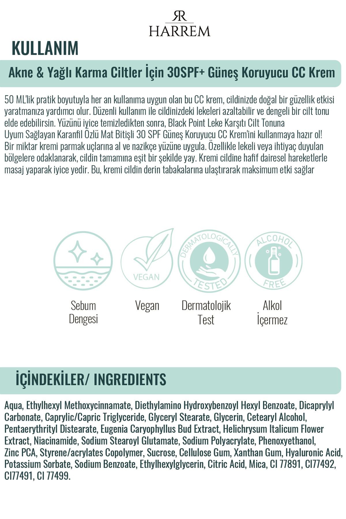 Akneli & Yağlı Karma Ciltler İçin 30SPF Güneş Koruyucu Cc Krem Black P.int 50Ml