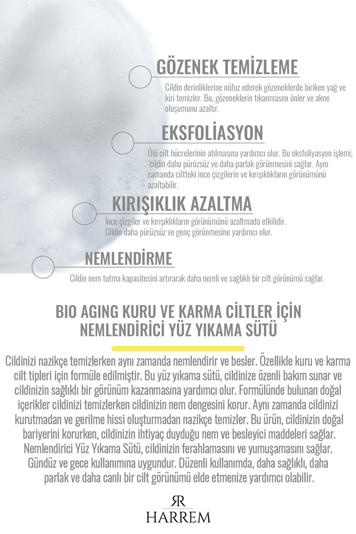 Bio Aging Kuru ve Karma Ciltler için Nemlendirici Yüz Yıkama Sütü 200 ML