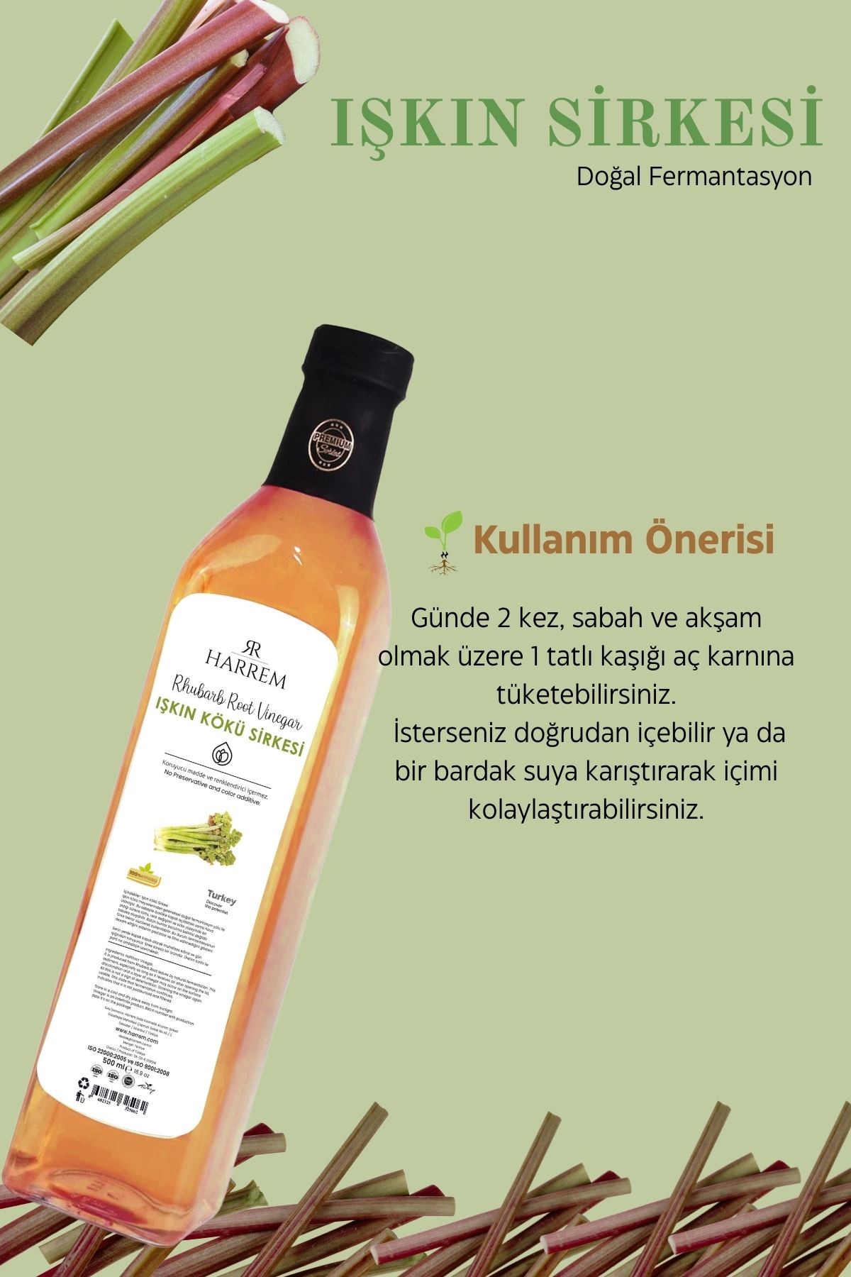 Işkın Kökü Sirkesi Doğal Fermantasyon 500ml Cam Şişe