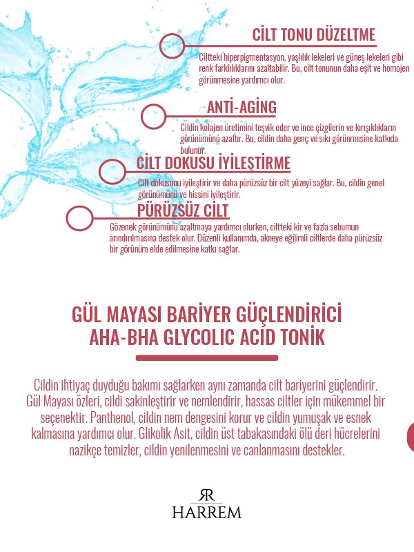 Rose Series Gül Mayası Bariyer Güçlendirici Aha Bha Glycolic Acid Tonik 200 ML