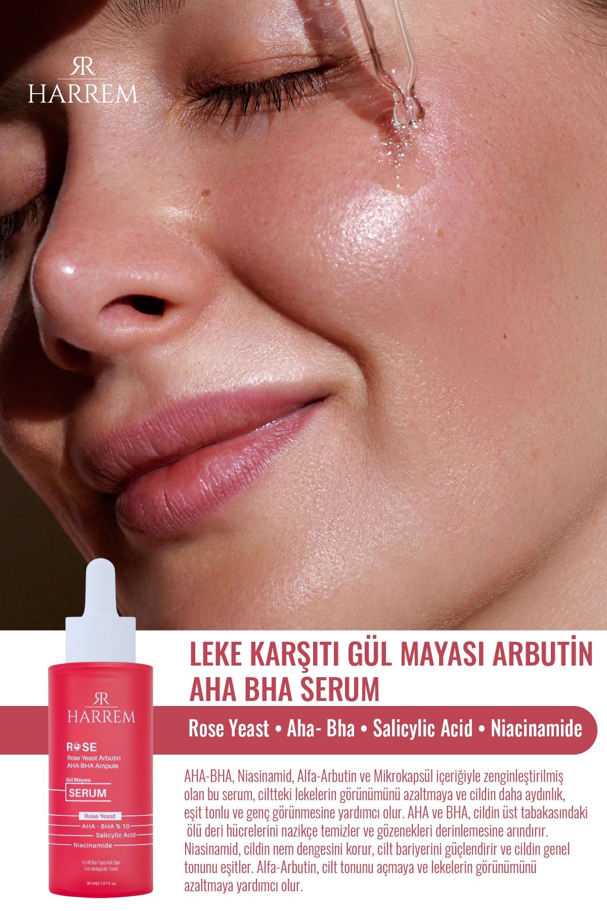 Rose Series Leke Karşıtı Gül Mayası Arbutin Aha Bha Serum 30 ML