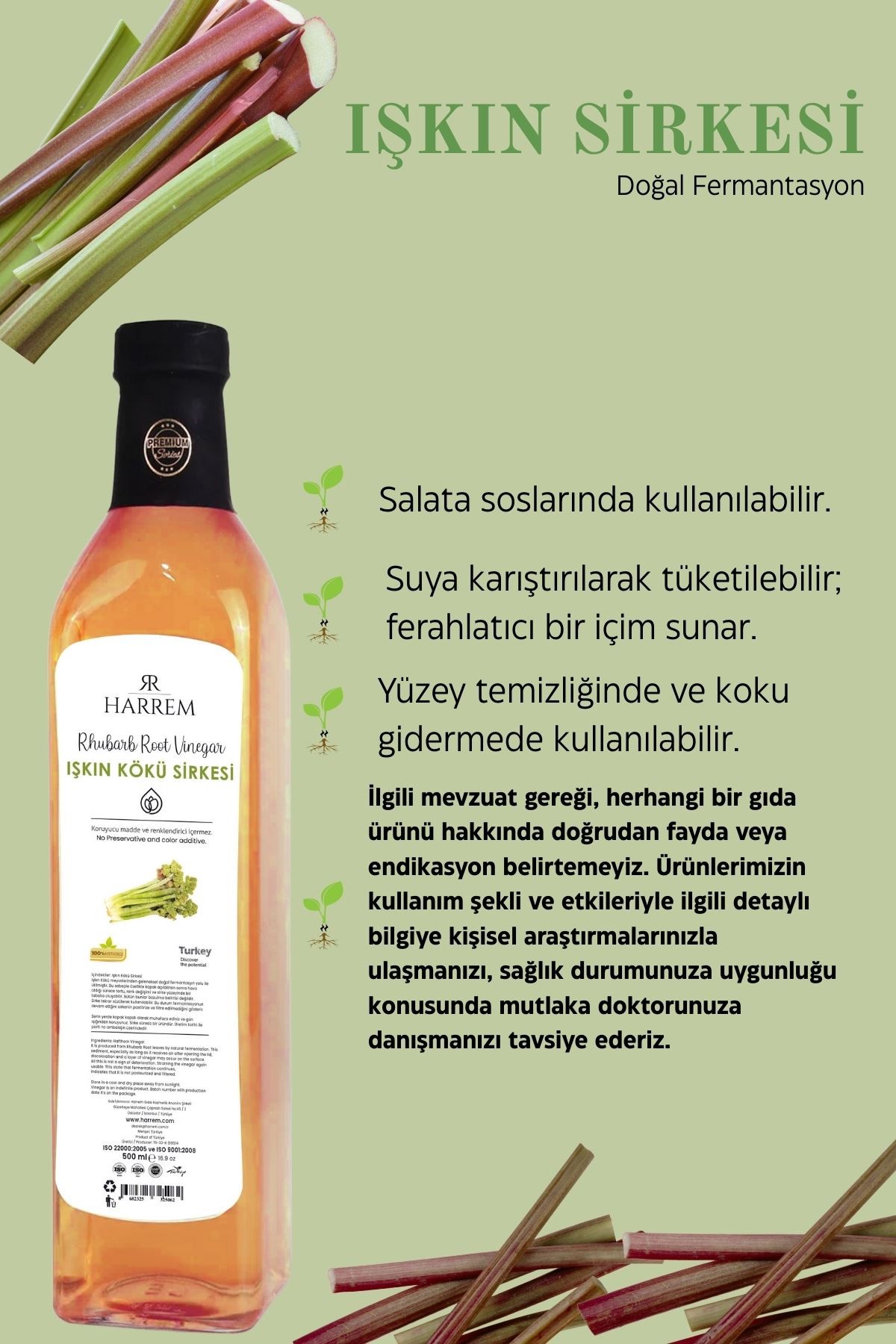 Işkın Kökü Sirkesi Doğal Fermantasyon 500ml Cam Şişe