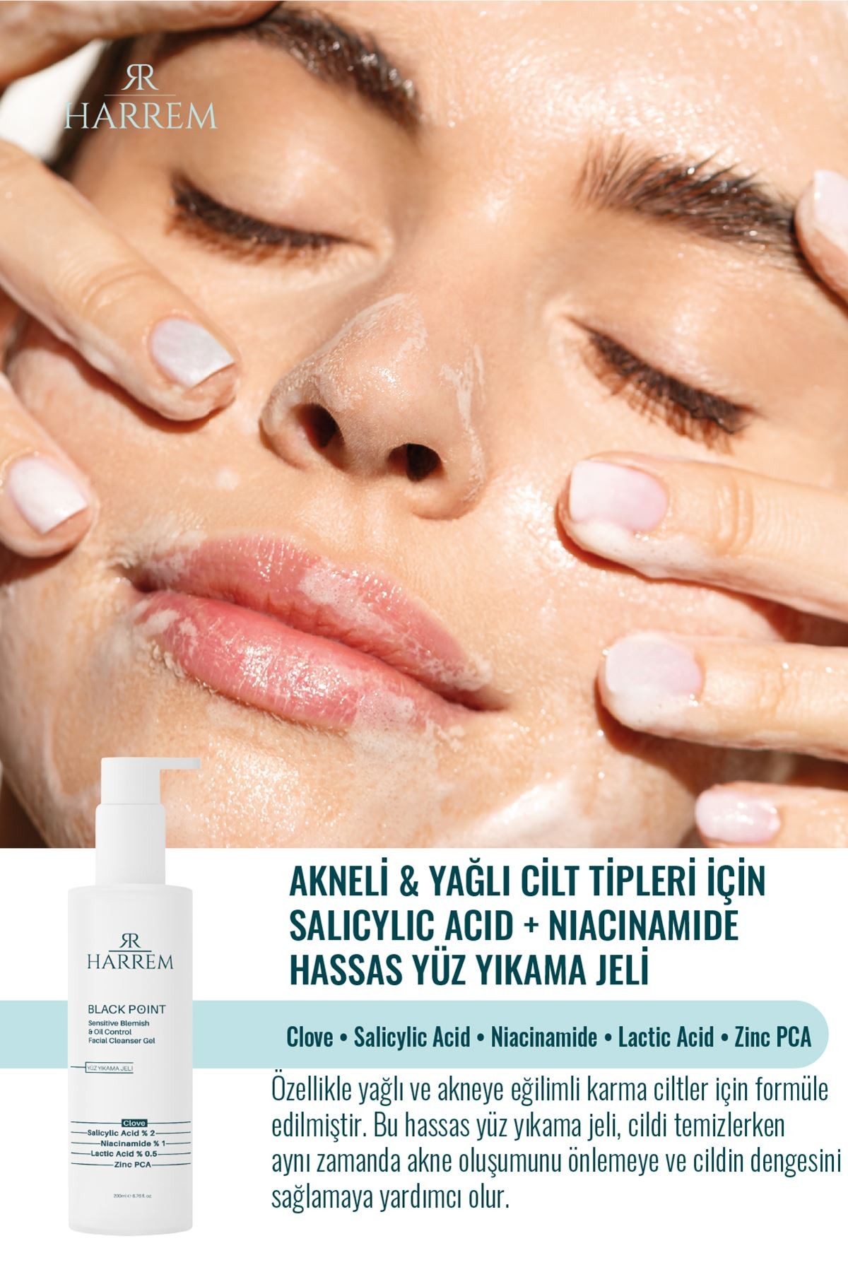Akneli&Yağlı Cilt Tipleri için Saliyclic Acid+Niacinamide Hassas Yüz Yıkama Jeli 200 ML Black P.int
