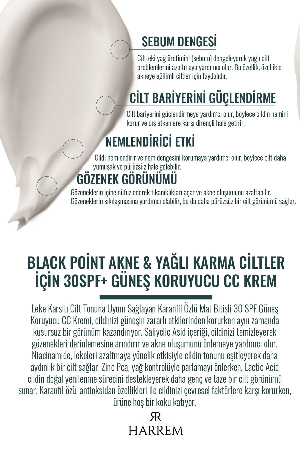 Akneli & Yağlı Karma Ciltler İçin 30SPF Güneş Koruyucu Cc Krem Black P.int 50Ml