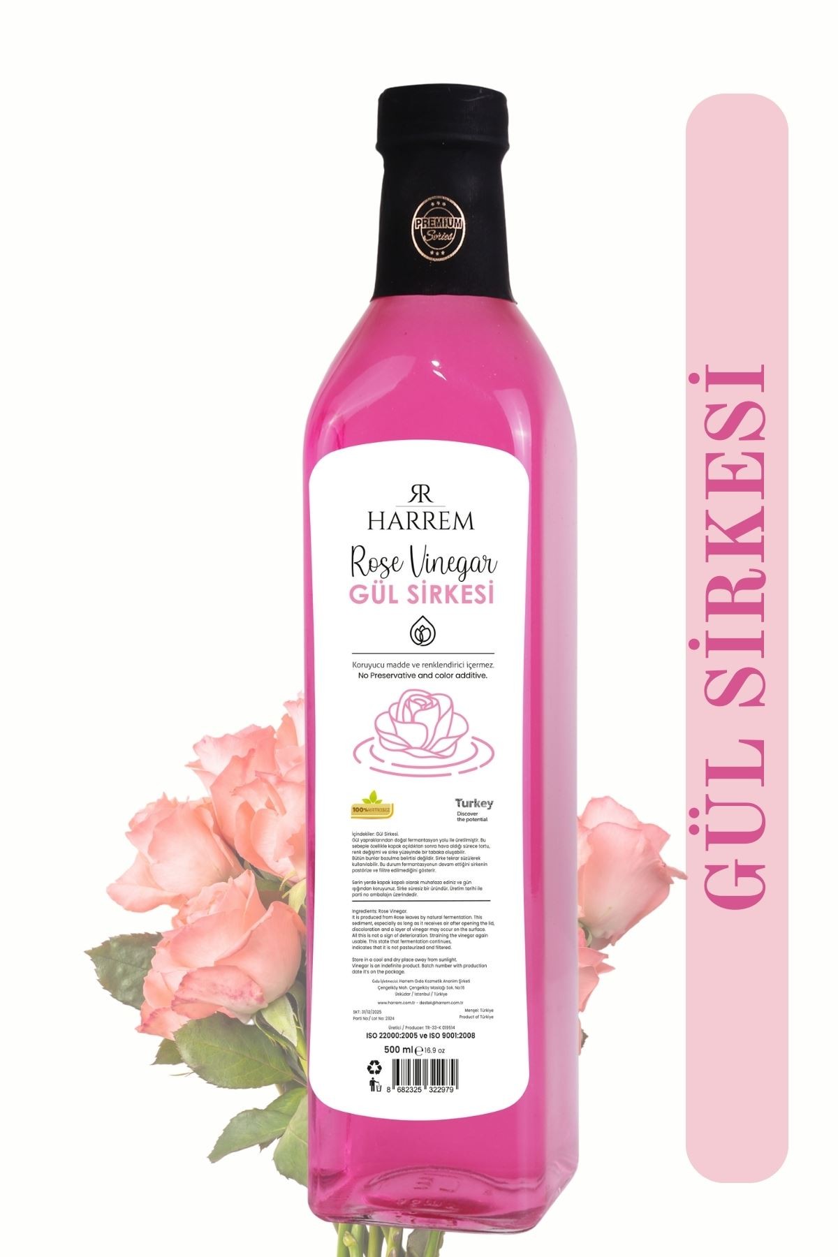 Gül Sirkesi Doğal Fermantasyon 500ml Cam Şişe
