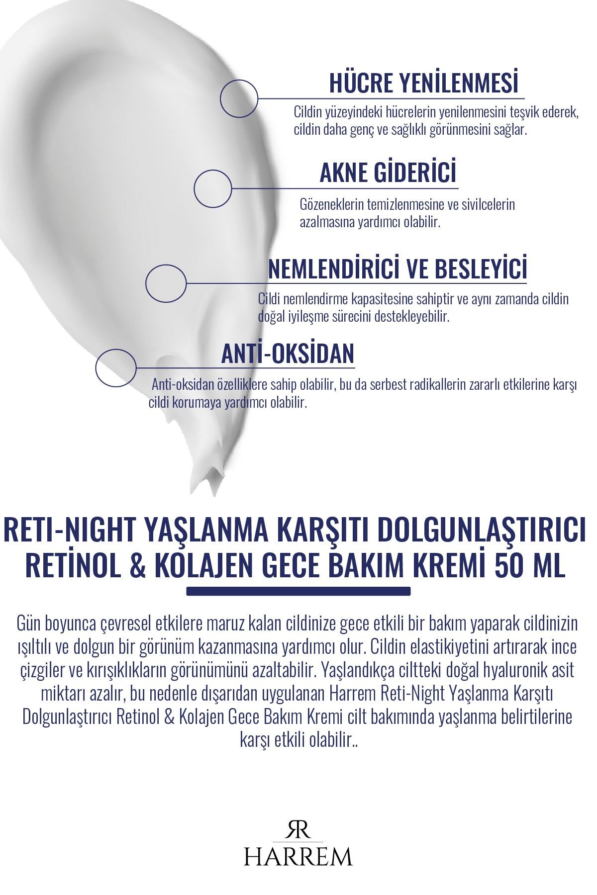 Retinol & Kolajen Krem Yaşlanma Karşıtı Dolgunlaştırıcı Reti-Night 50 Ml