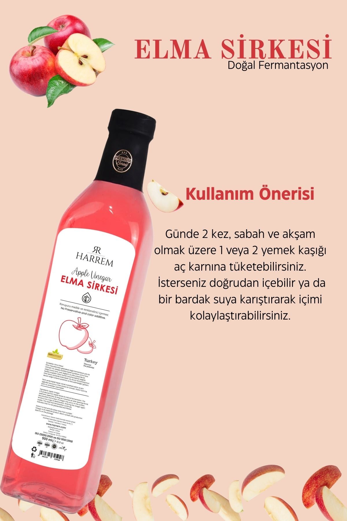 Elma Sirkesi Doğal Fermantasyon 500ml Cam Şişe