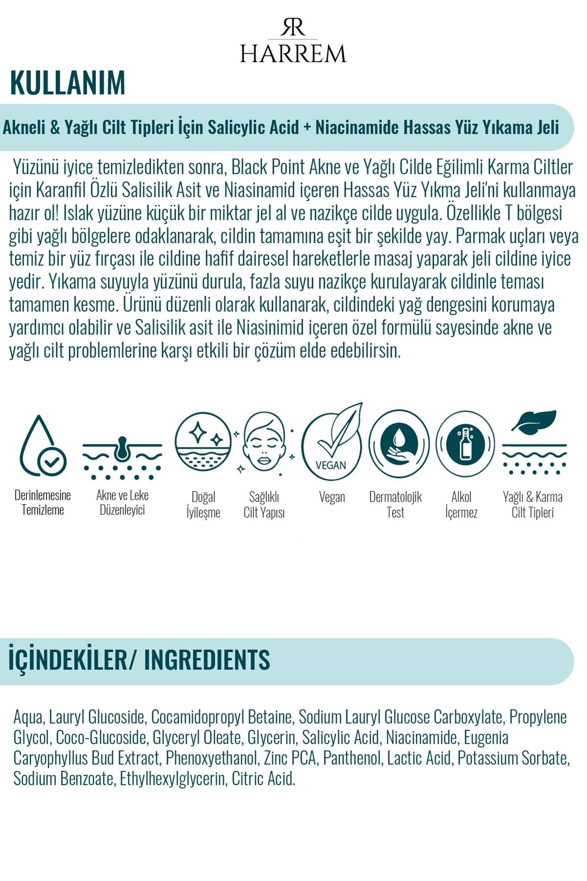 Akneli&Yağlı Cilt Tipleri için Saliyclic Acid+Niacinamide Hassas Yüz Yıkama Jeli 200 ML Black P.int