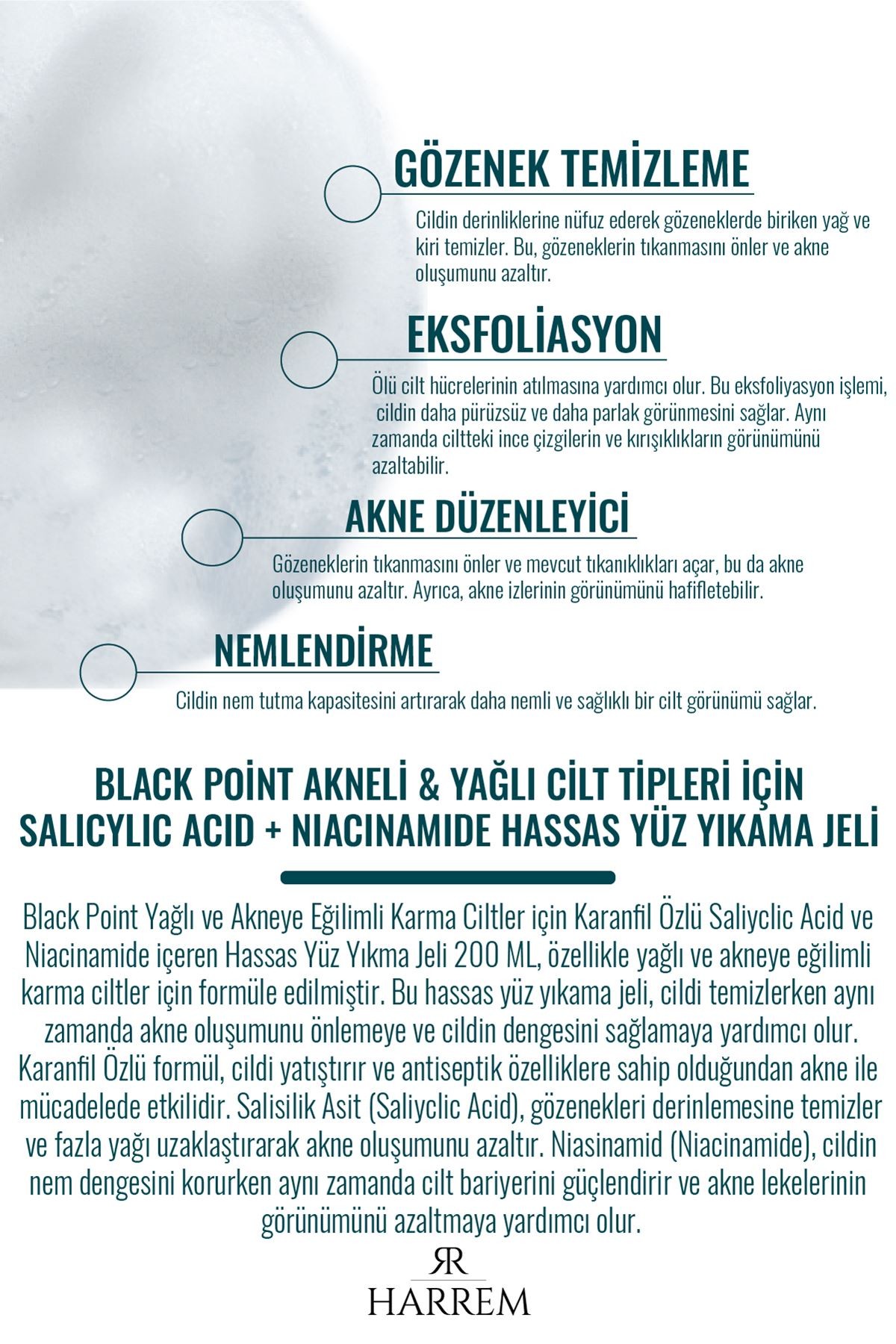 Akneli&Yağlı Cilt Tipleri için Saliyclic Acid+Niacinamide Hassas Yüz Yıkama Jeli 200 ML Black P.int