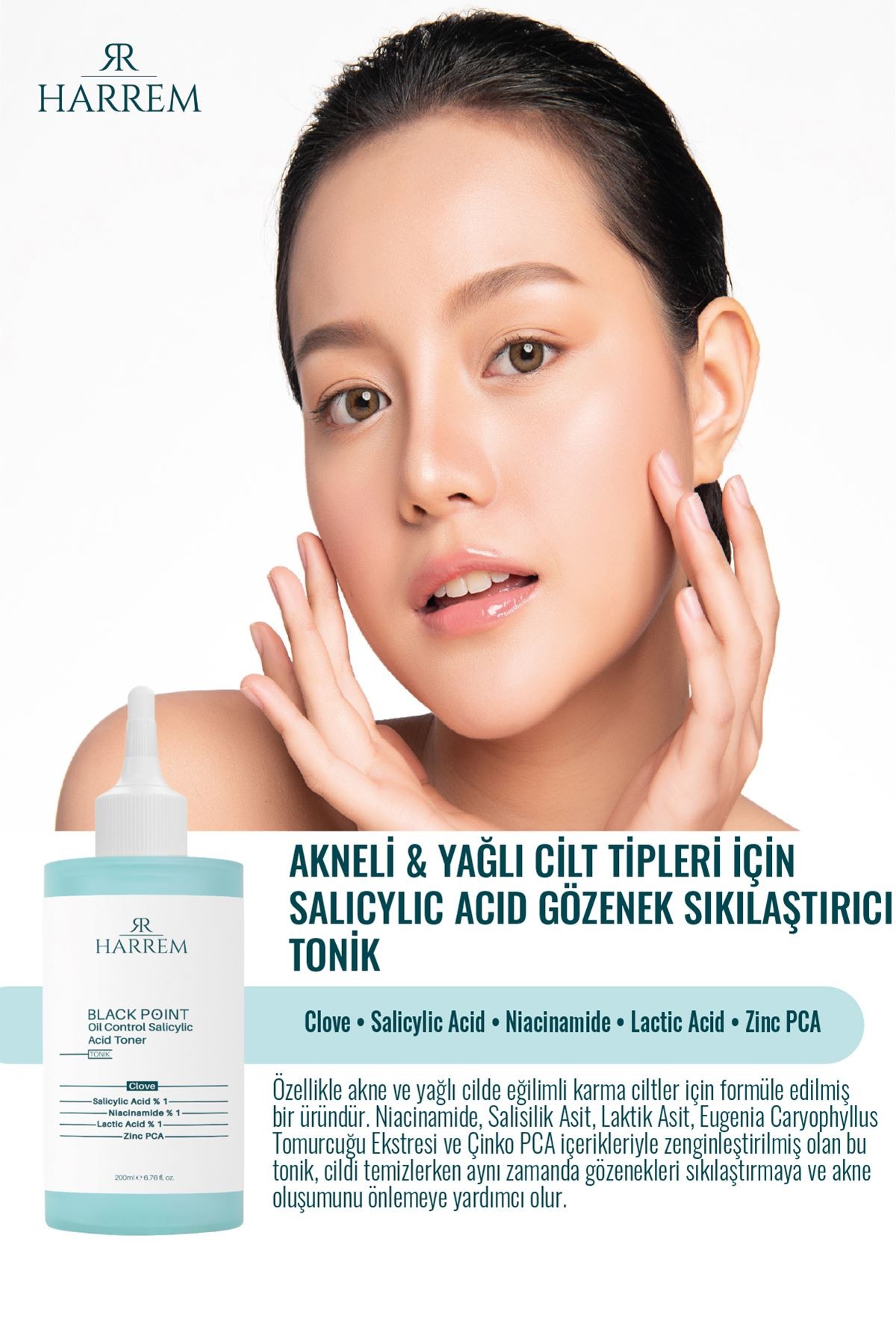 Akneli&Yağlı Cilt Tipleri için Saliyclic Acid Gözenek Sıkılaştırıcı Tonik 200 ML Black P.int