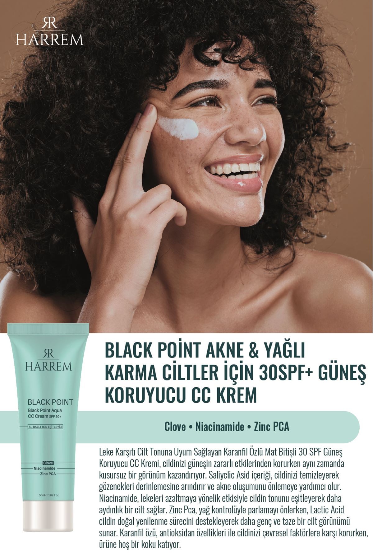 Akneli & Yağlı Karma Ciltler İçin 30SPF Güneş Koruyucu Cc Krem Black P.int 50Ml