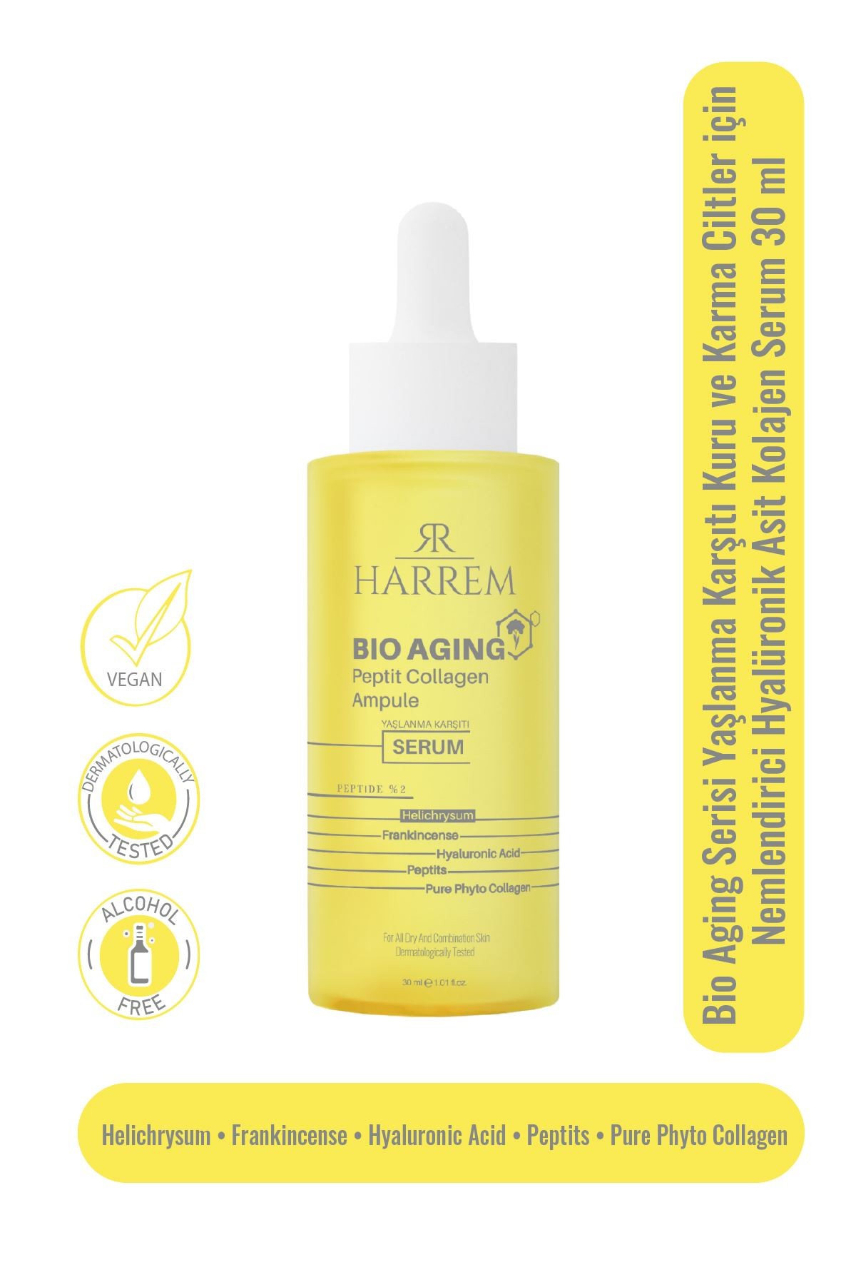 Bio Aging Yaşlanma Karşıtı Kuru ve Karma Ciltler için Nemlendirici Hyalüronik Asit Kolajen Serum 30 ML
