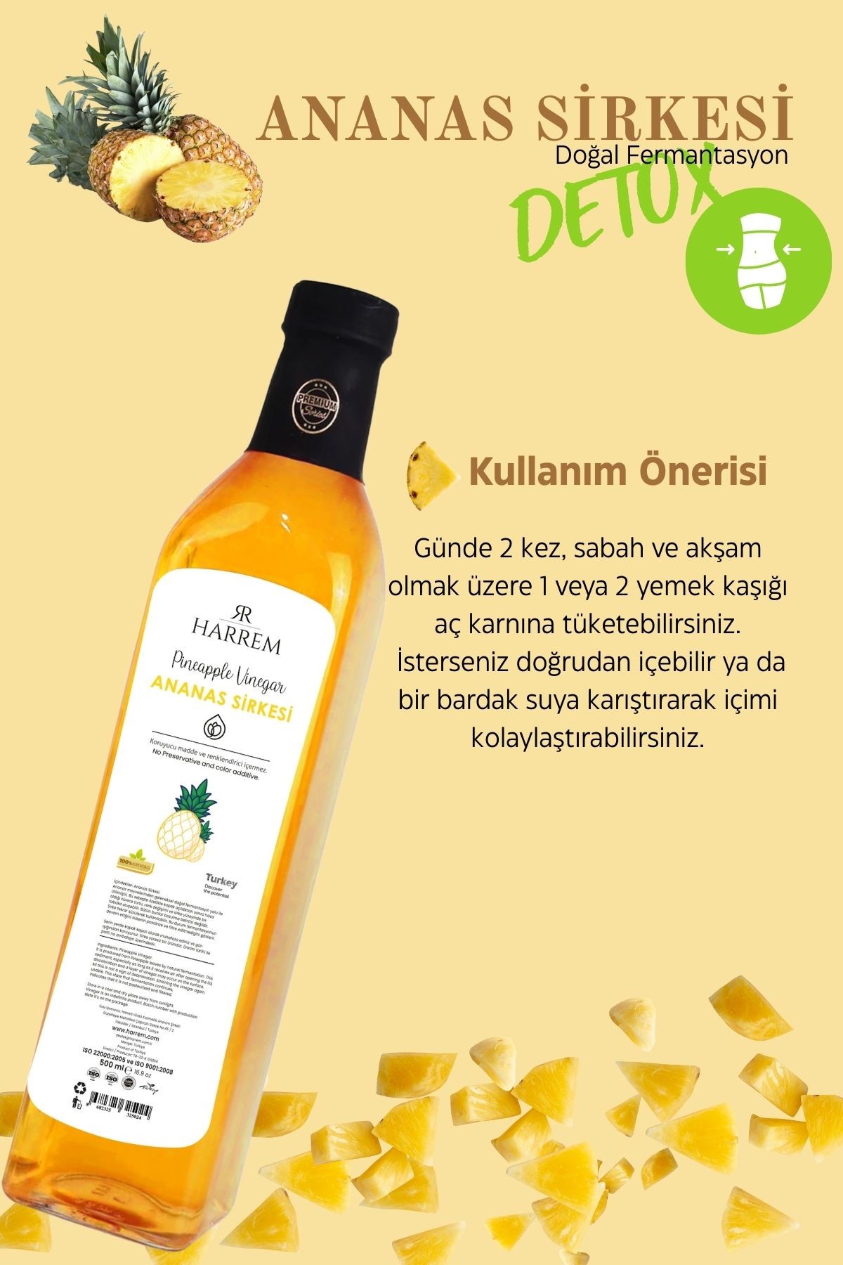 Ananas Sirkesi Doğal Fermantasyon 500ml Cam Şişe