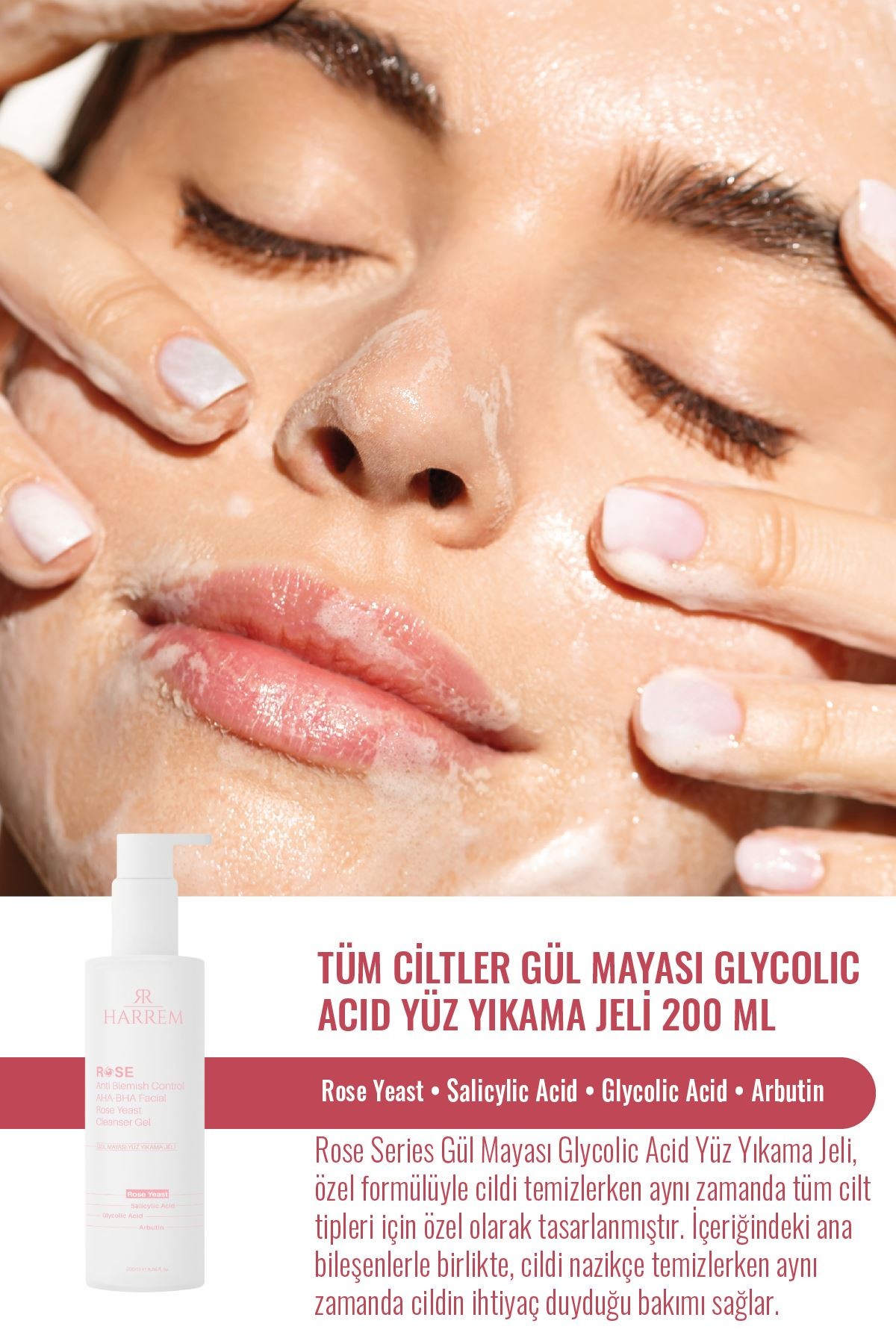 Rose Series Tüm Ciltler Gül Mayası Glycolic Acid Hassas Yüz Yıkama Jeli 200 Ml