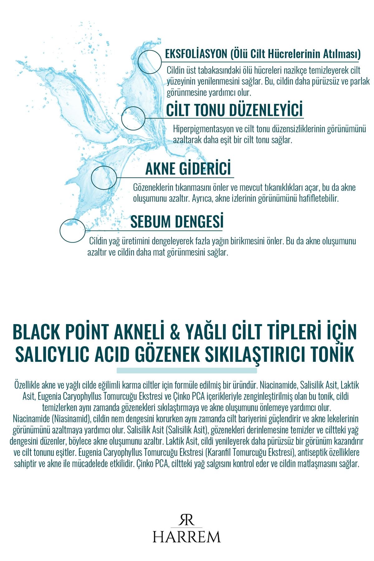 Akneli&Yağlı Cilt Tipleri için Saliyclic Acid Gözenek Sıkılaştırıcı Tonik 200 ML Black P.int