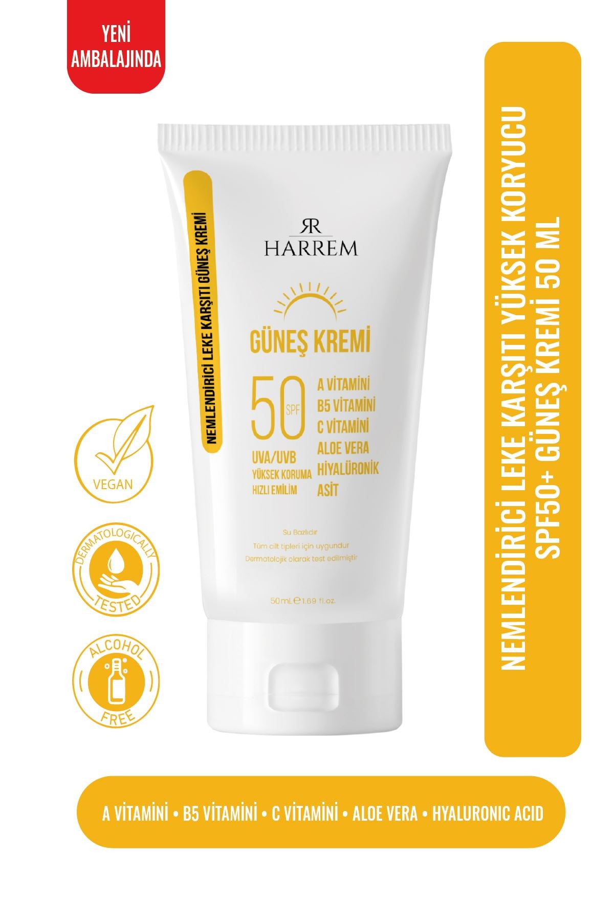 Leke Karşıtı Aydınlatıcı & SPF50+ Yüksek Koruma, Gül Mayası Özlü, Nemlendirici Güneş Kremi 50ml