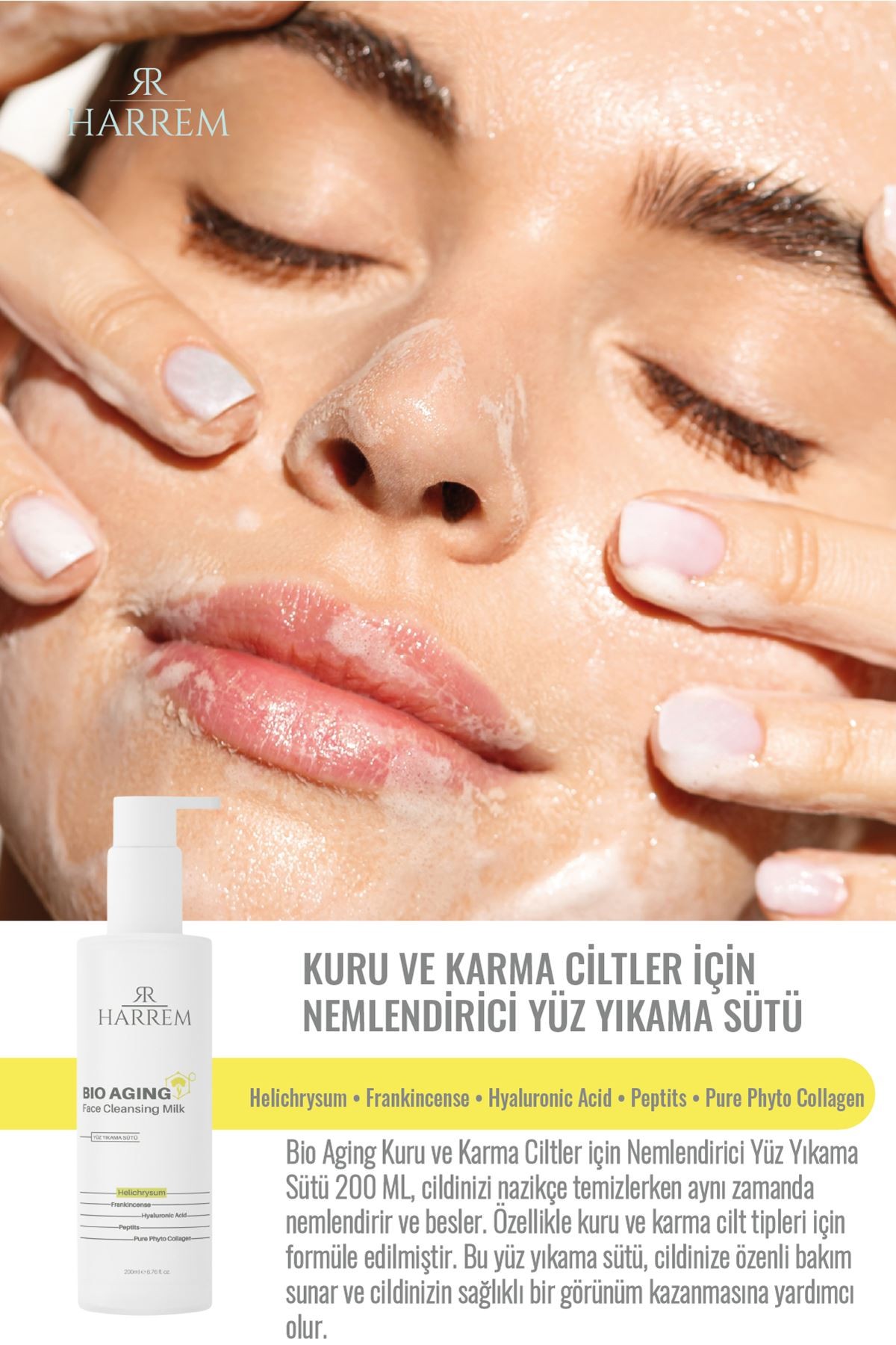 Bio Aging Kuru ve Karma Ciltler için Nemlendirici Yüz Yıkama Sütü 200 ML