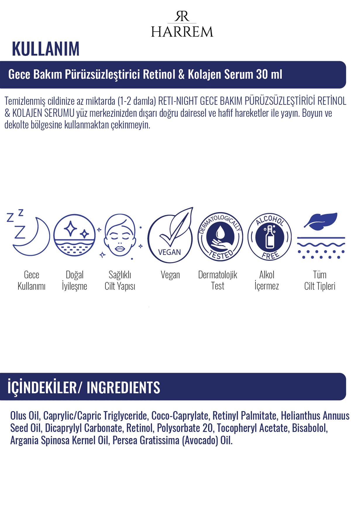 Retinol & Kolajen Serum Yaşlanma Karşıtı Dolgunlaştırıcı Reti-Night 30 Ml