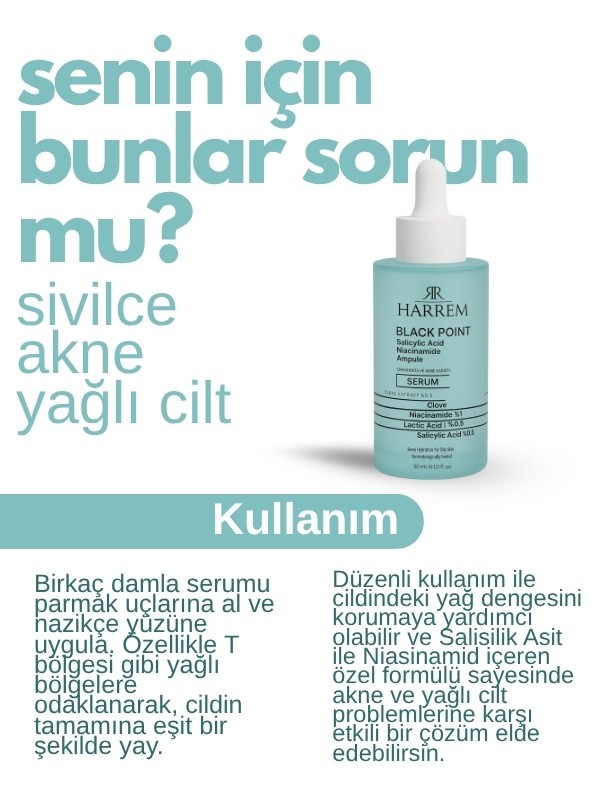 Akneli&Yağlı Cilt Tipleri İçin Niacinamide İçeren Cilt Bakım Serumu 30 ML Black P.int