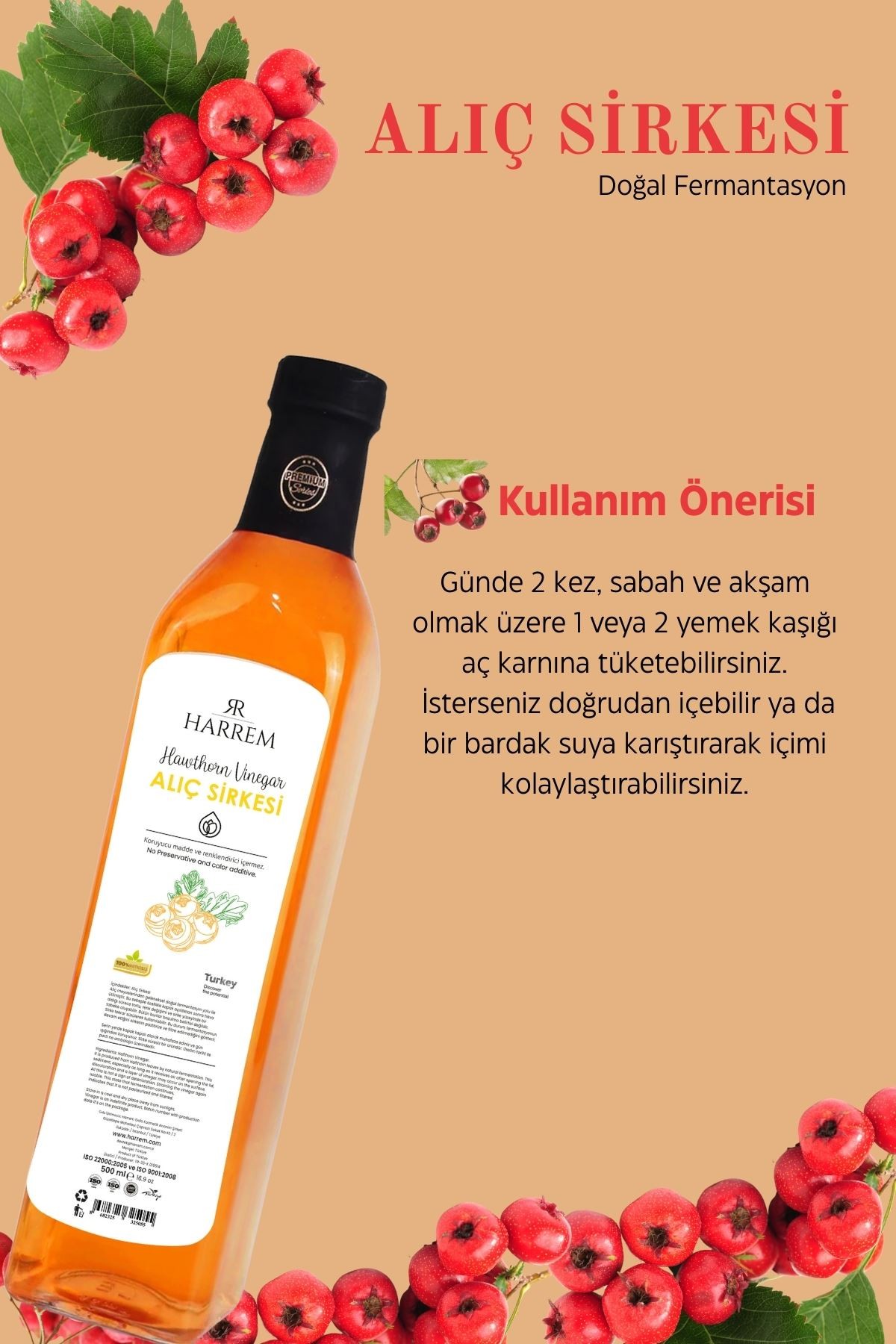 Alıç Sirkesi Doğal Fermantasyon 500ml Cam Şişe