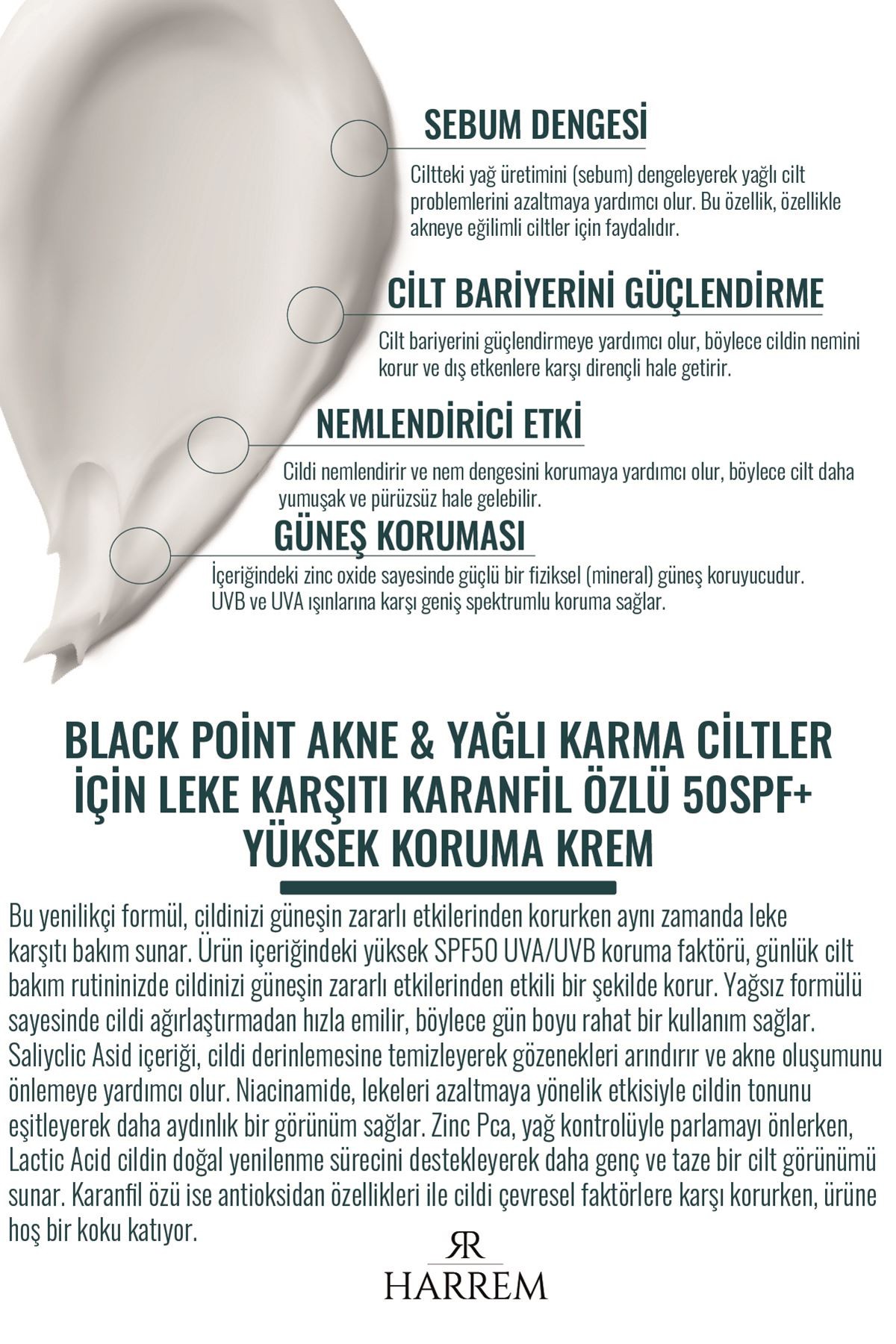 Akneli&Yağlı Ciltler Leke Karşıtı Yüksek Koruyucu Yağsız SPF50 UVA/UVB Güneş Kremi 50 Ml Black P.int