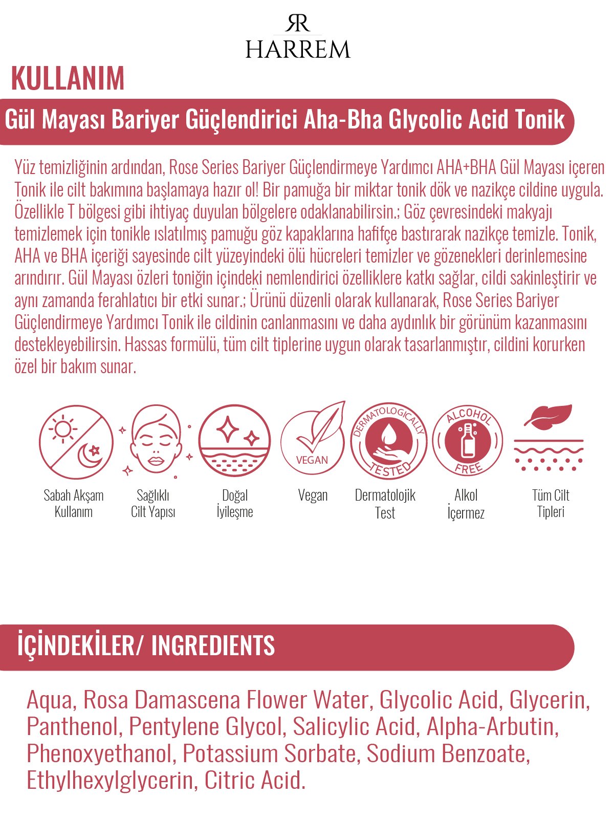 Rose Series Gül Mayası Bariyer Güçlendirici Aha Bha Glycolic Acid Tonik 200 ML