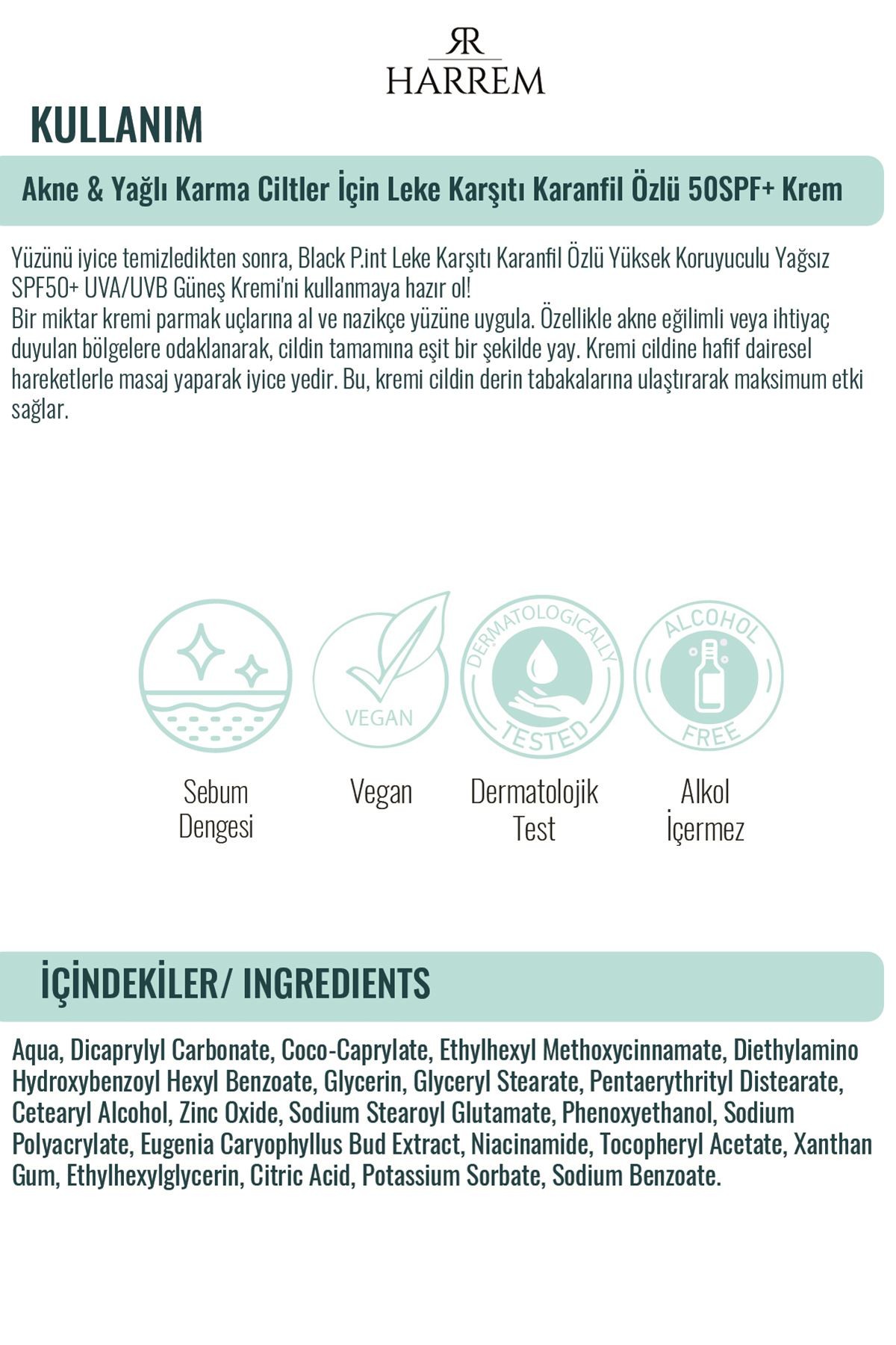 Akneli&Yağlı Ciltler Leke Karşıtı Yüksek Koruyucu Yağsız SPF50 UVA/UVB Güneş Kremi 50 Ml Black P.int