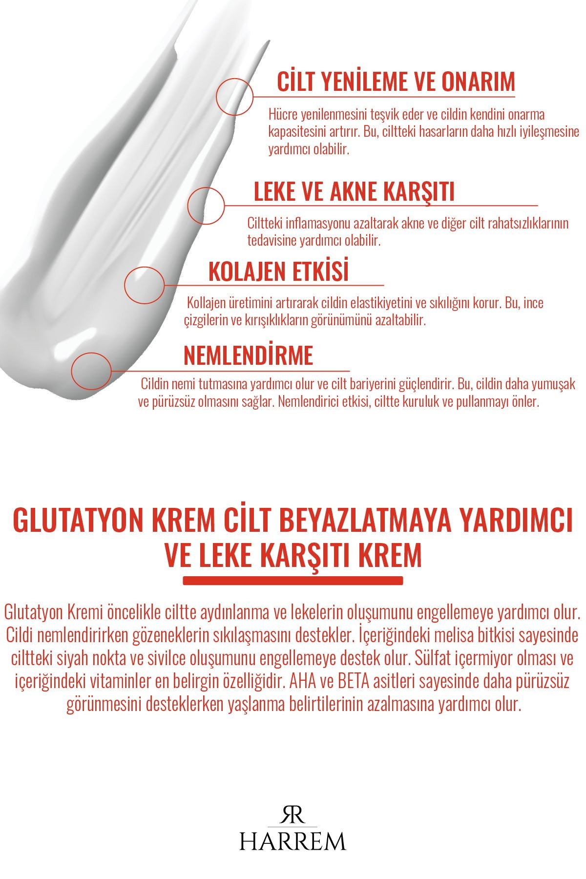 Glutatyon Cilt Beyazlatmaya Yardımcı ve Leke Karşıtı Hücre Yenileyici Krem