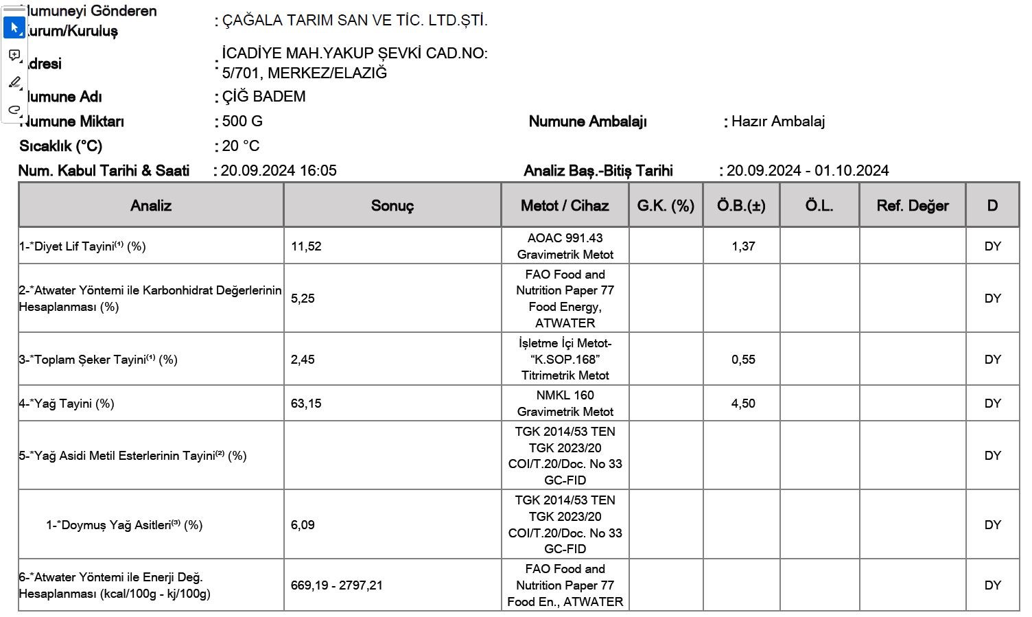 Elazığ Çiğ İç Badem 1 KG 