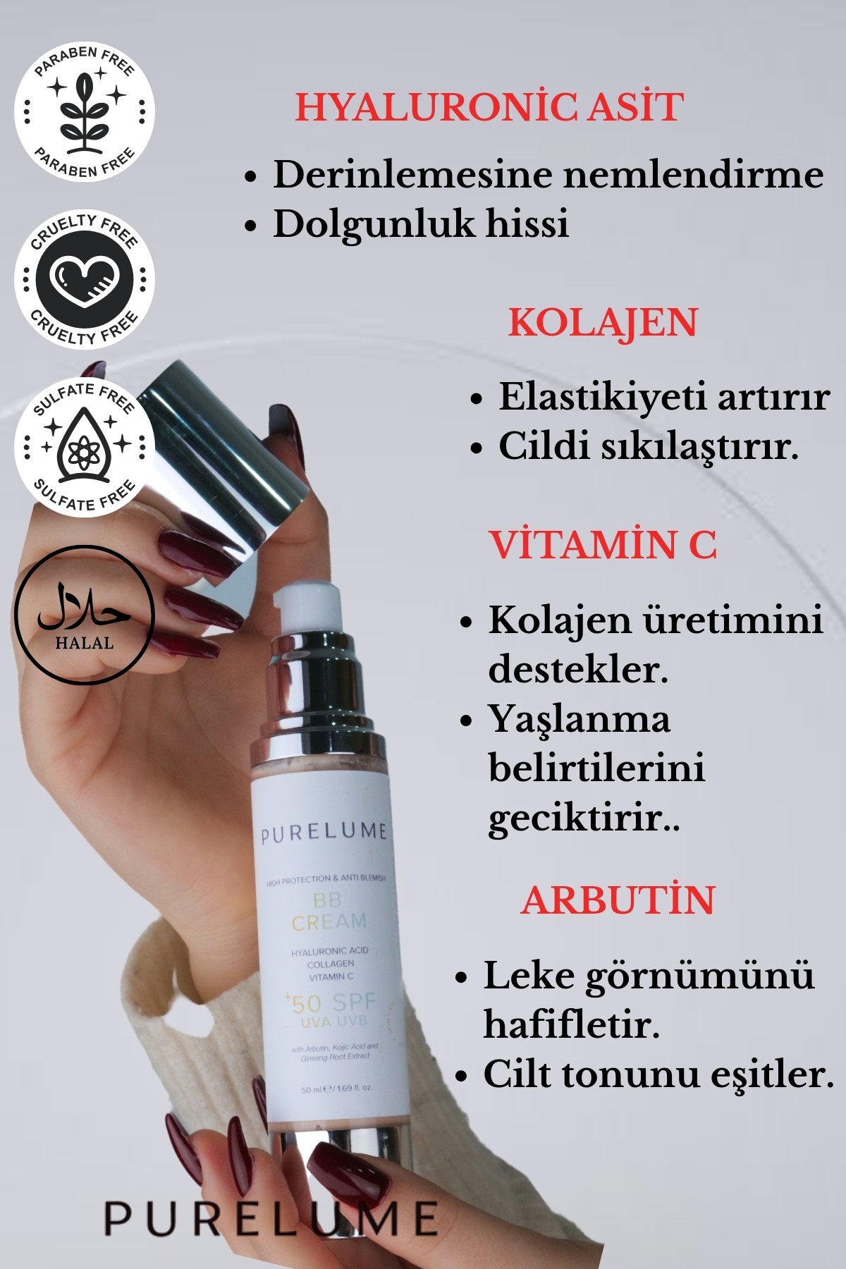 Kolajen Ve Arbutin Içerikli, Aydınlatıcı, Yaşlanma Ve Leke Karşıtı 50 Spf BB Krem 50 ml