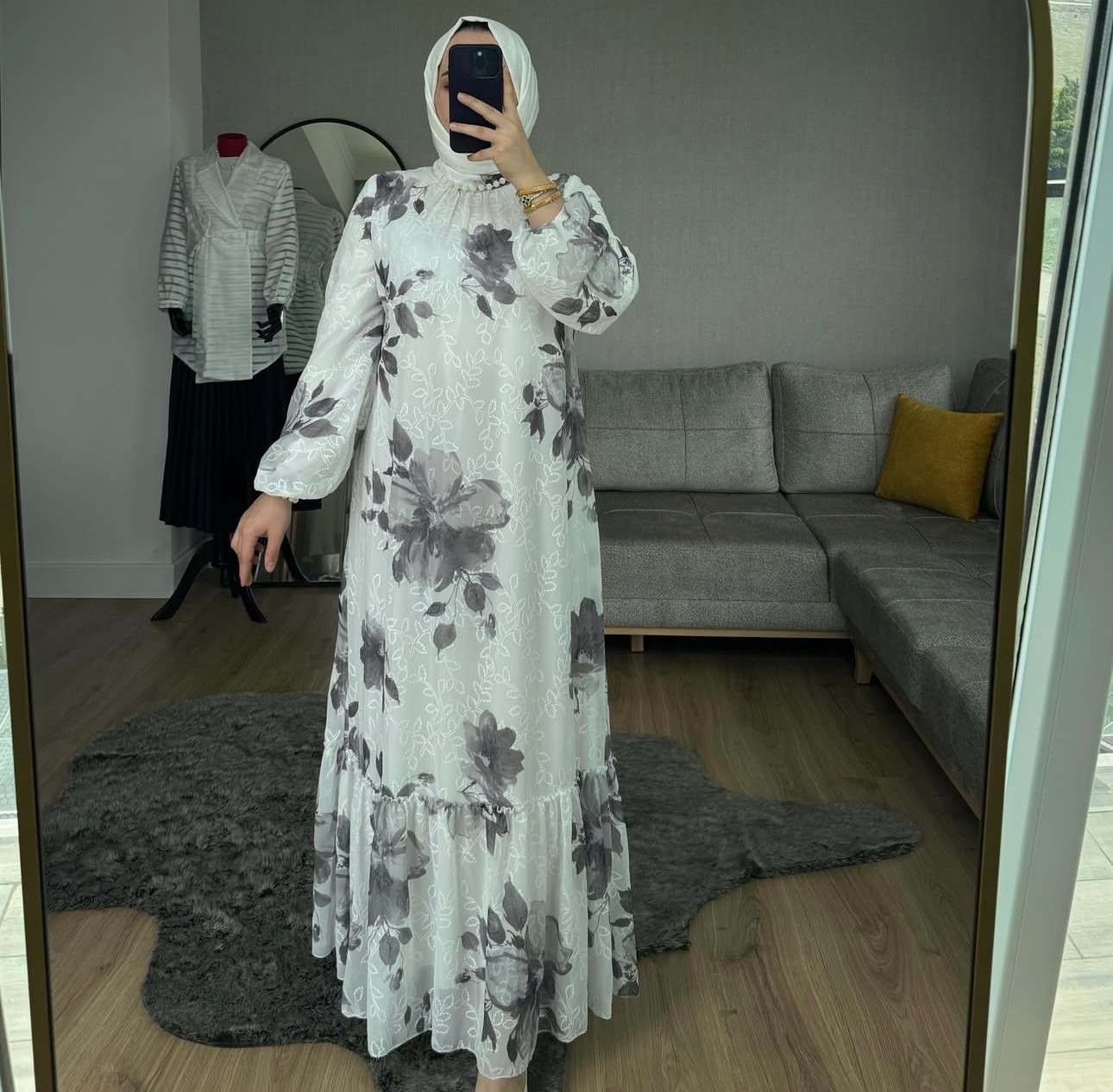 beyaz gri azra elbise