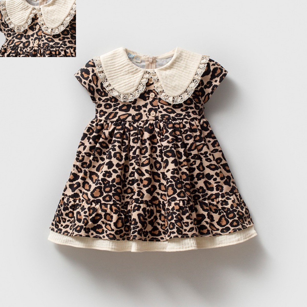KIZ 6-9-12-18 AY LEOPARLI MÜSLİN ELBİSE