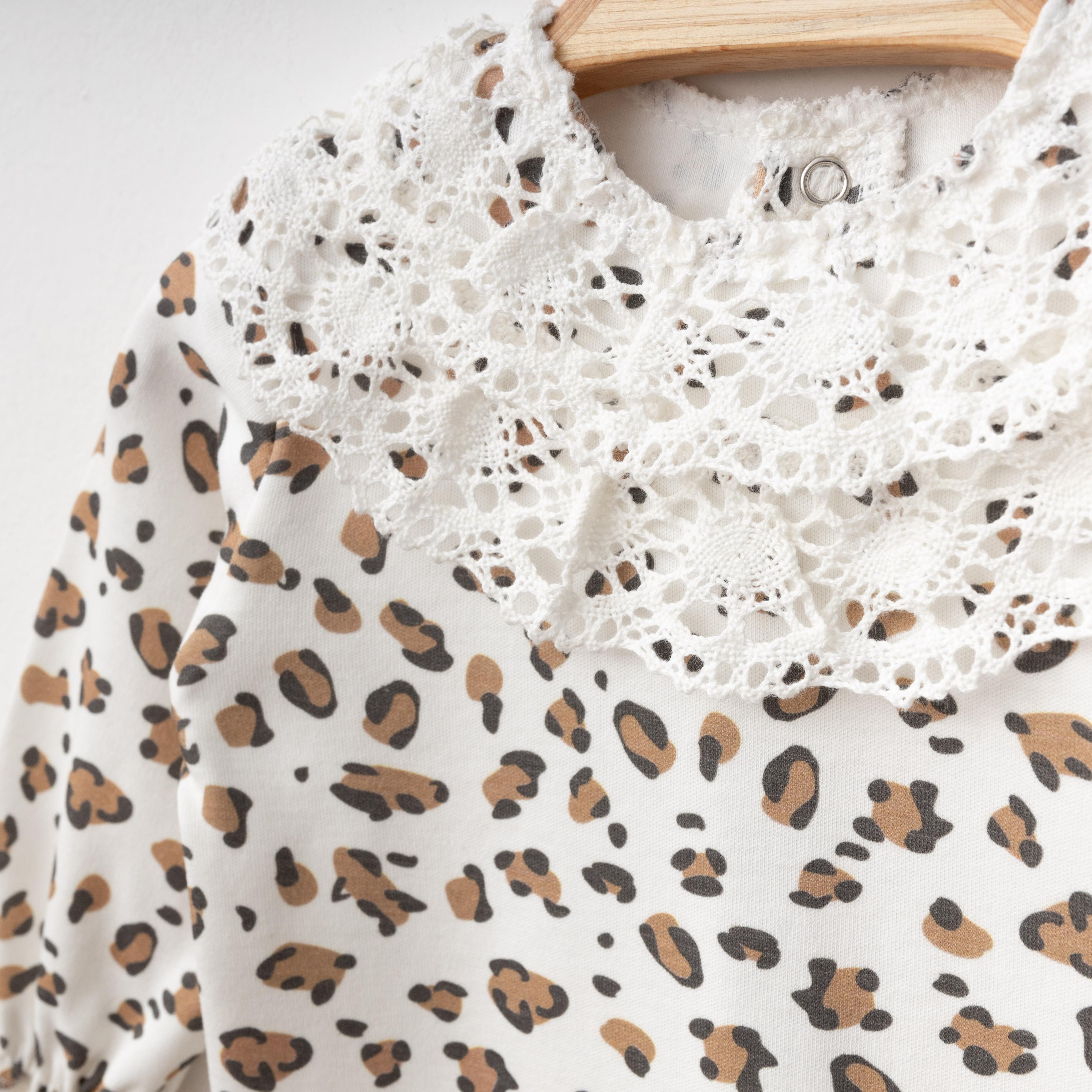OBABY KIZ   0/3-3/6 AY DANTELLİ LEOPARLI TULUM KREM