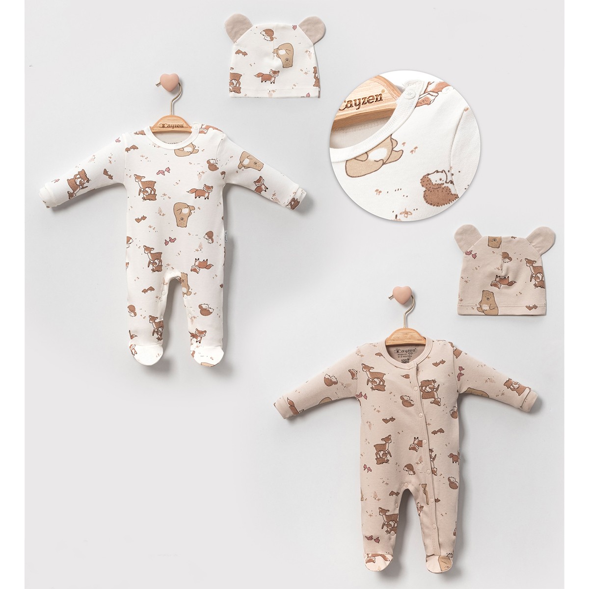 MİNİ CAYZEN UNISEX 0/3-3/6 AY ŞAPKALI 2Lİ TULUM