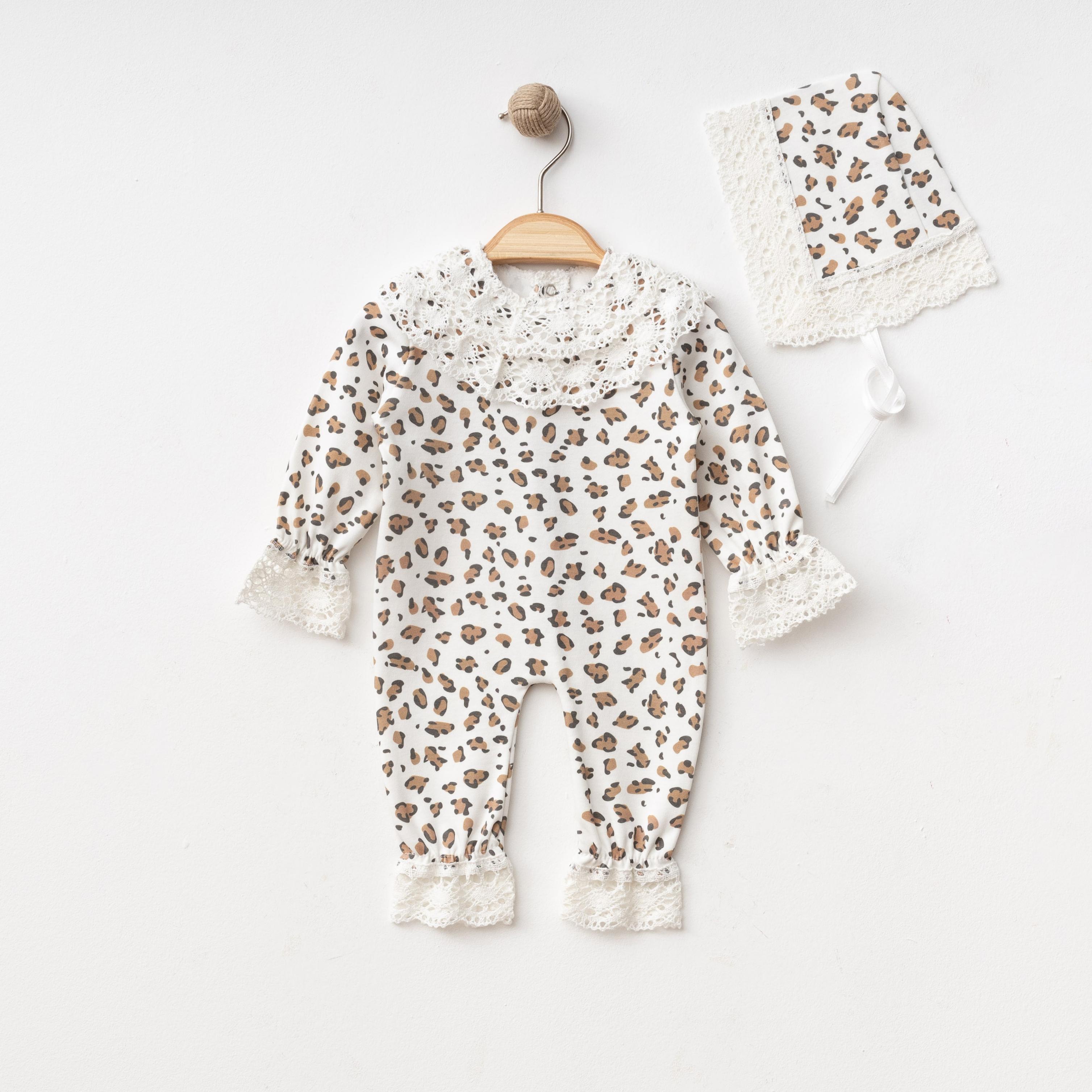OBABY KIZ   0/3-3/6 AY DANTELLİ LEOPARLI TULUM KREM