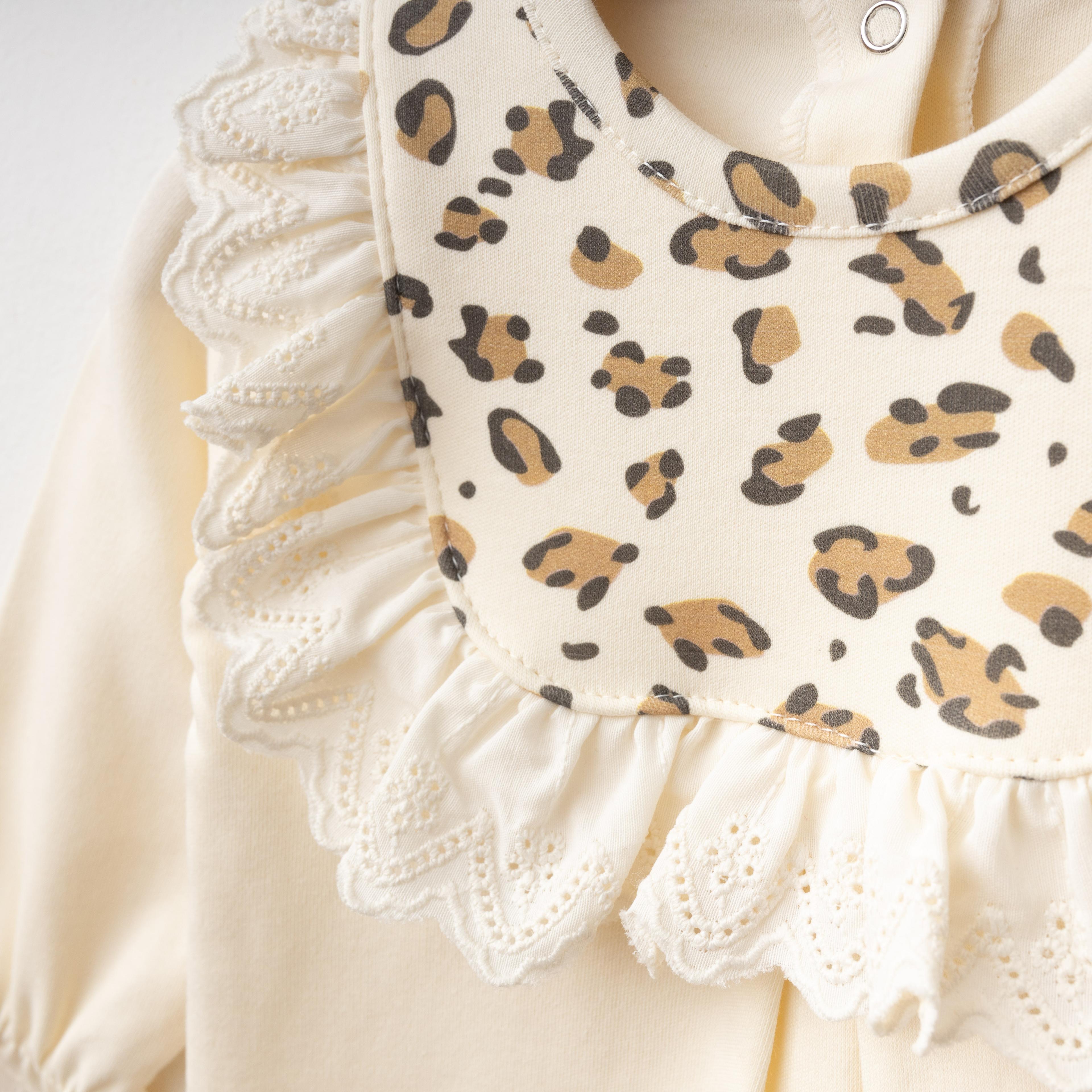 OBABY KIZ 0/3-0/3-3/6 AY FİSTOLU LEOPARLI TULUM  EKRU