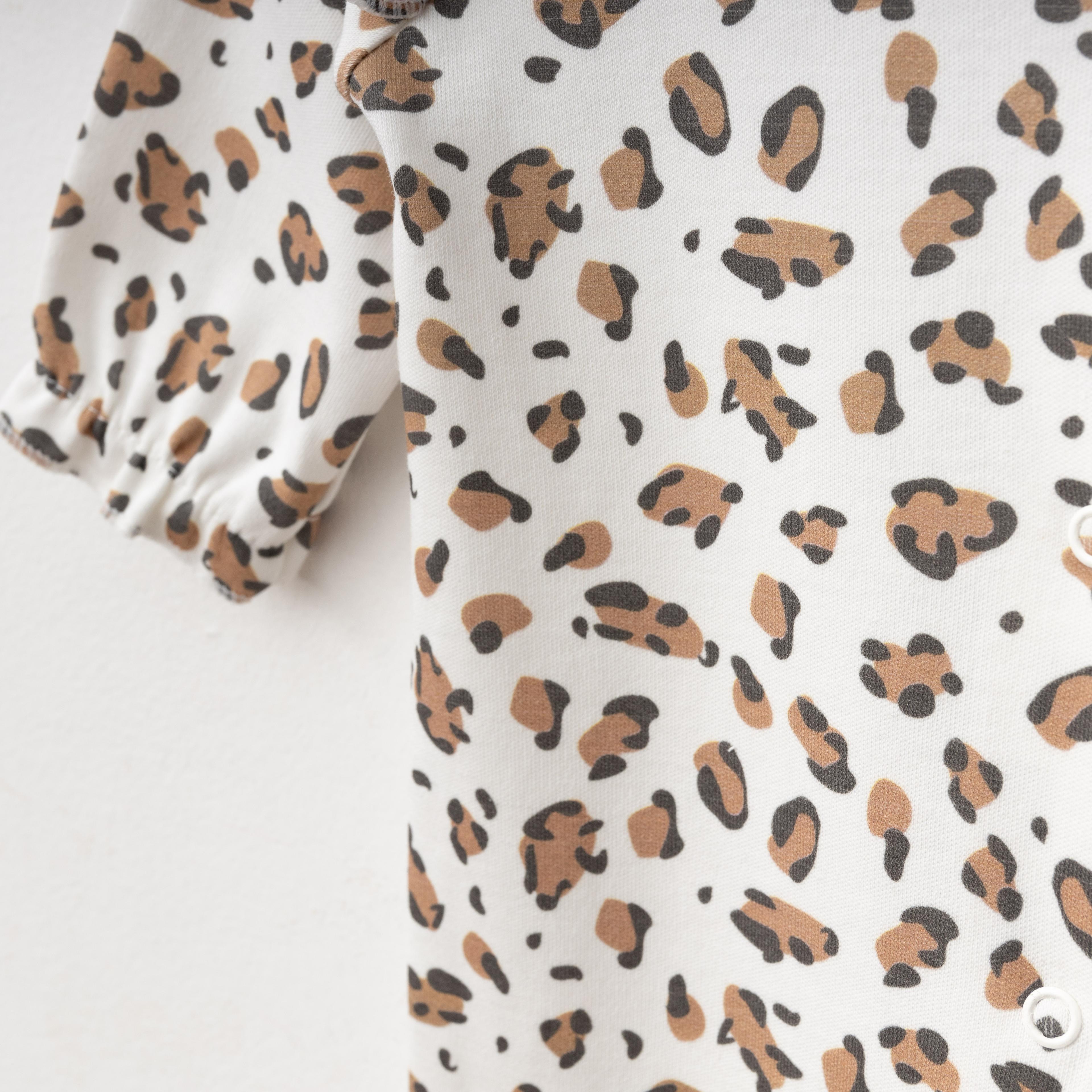 OBABY KIZ  0/3-3/6 AY BONELİ LEOPARLI TULUM EKRU