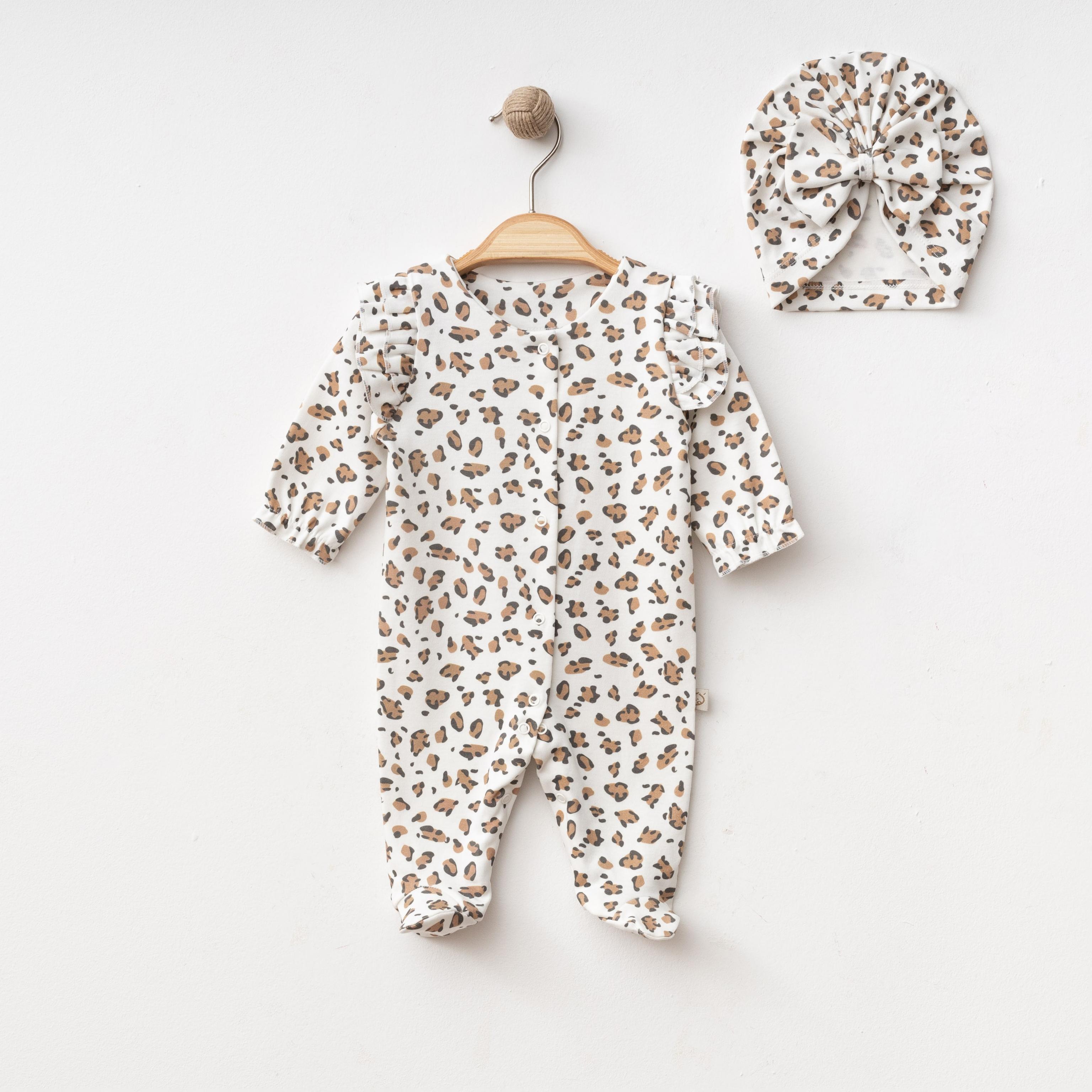 OBABY KIZ  0/3-3/6 AY BONELİ LEOPARLI TULUM EKRU