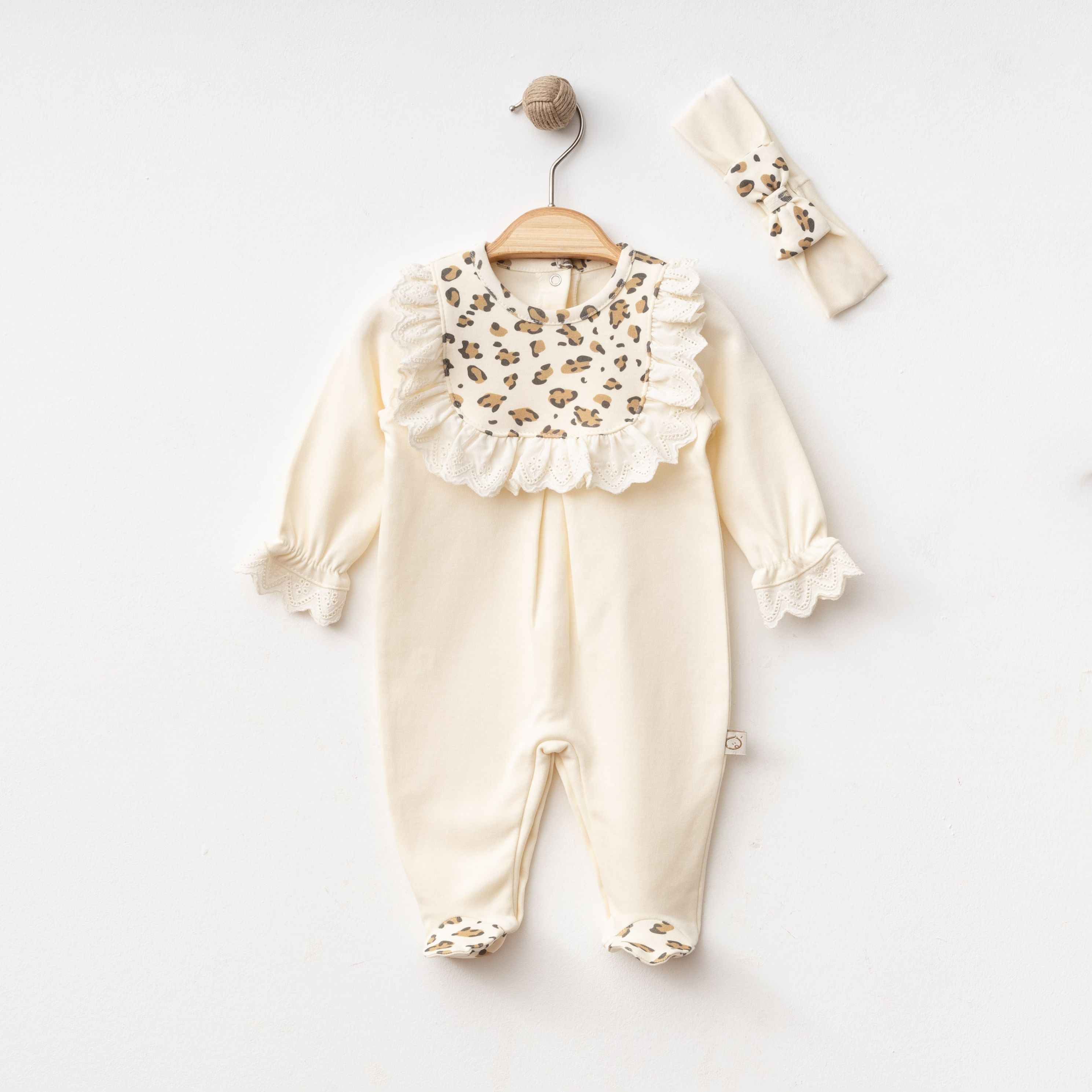 OBABY KIZ 0/3-0/3-3/6 AY FİSTOLU LEOPARLI TULUM  EKRU