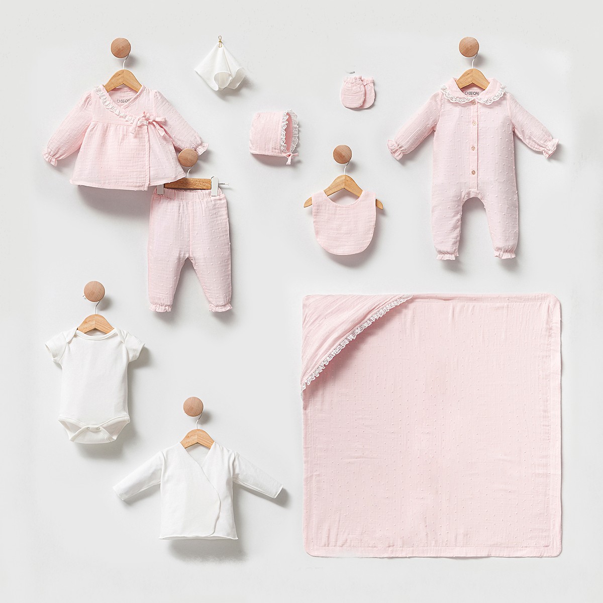 CASSİOPE KIZ 0-3 AY KOPANAKİLİ MÜSLİN 10LU SET PEMBE