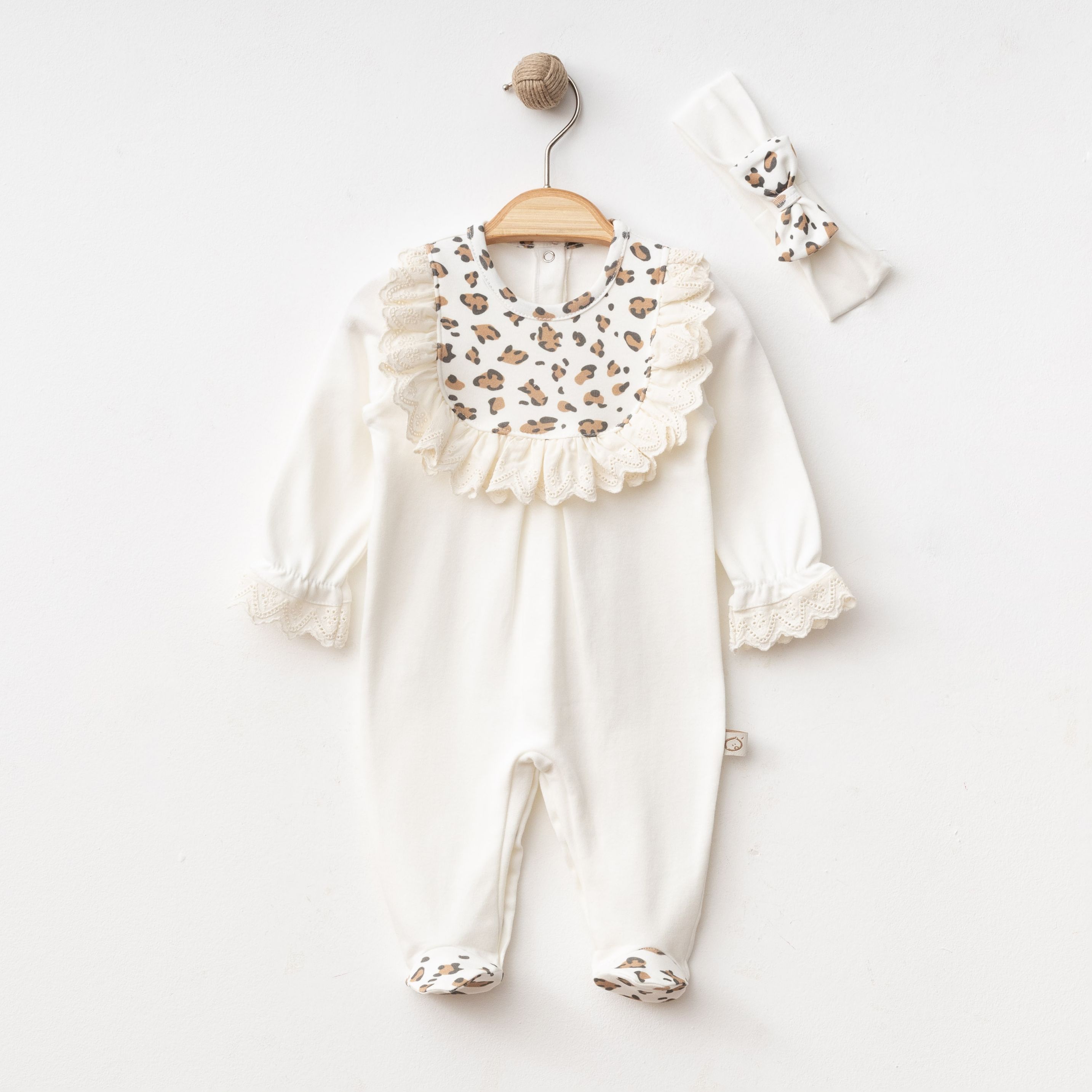 OBABY KIZ 0/3-3/6 AY FİSTOLU LEOPARLI TULUM KREM