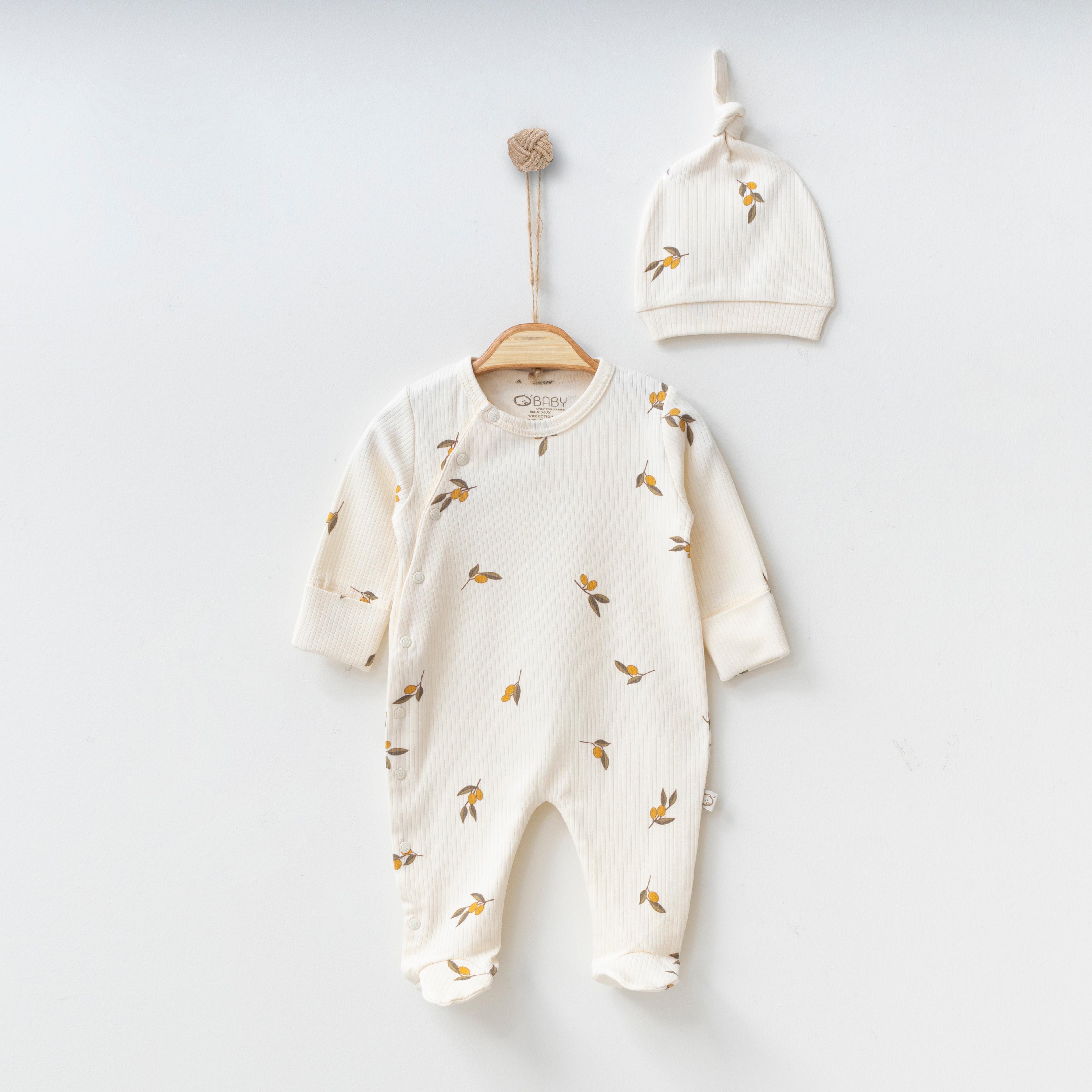 OBABY UNISEX 0/3-3/6 AY ZEYTİN BASKILI TULUM