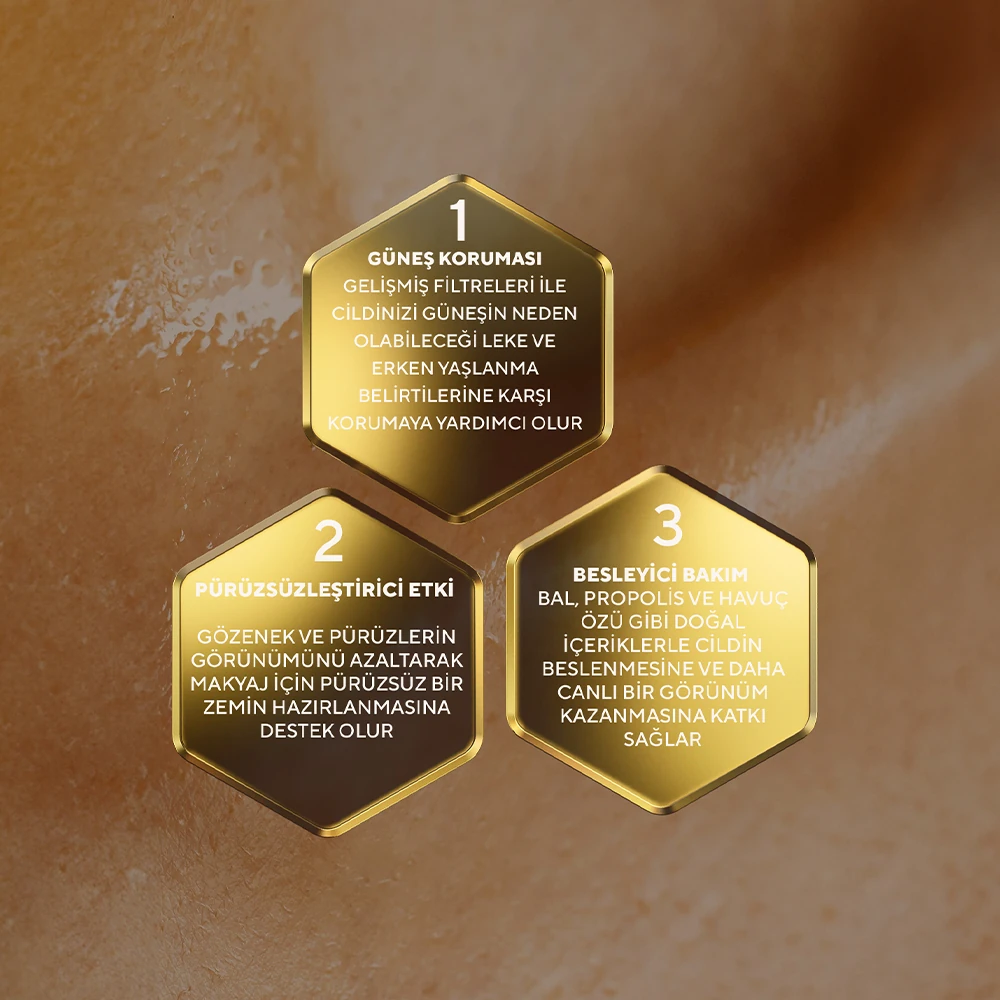 Pürüzsüzleştirici ve Cilt Tonu Eşitleyici Bal ve Propolis Özlü Güneş Kremi Primer Bazı 50 ml