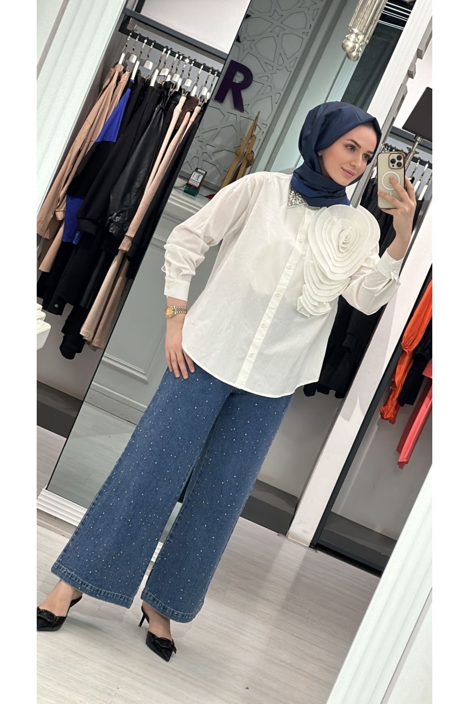 GHİSA TAŞLI PALAZZO KOT PANTOLON