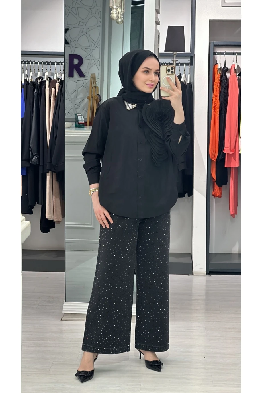 GHİSA TAŞLI PALAZZO KOT PANTOLON