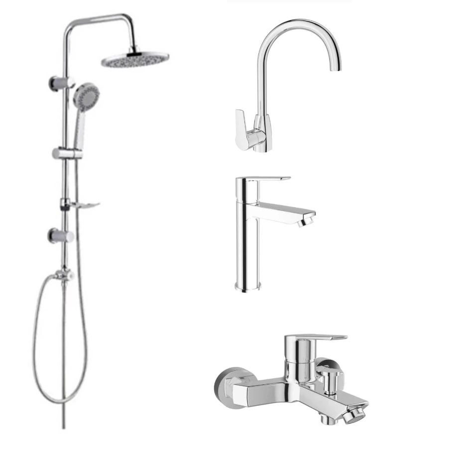 KALE Mare Banyo+Lavabo+Mutfak Bataryası ve Tema 53230 Tepe Duş Seti